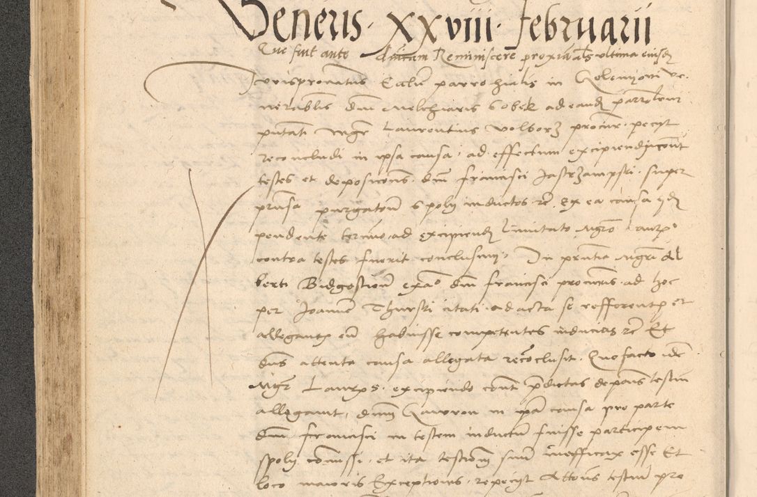 Zdjęcie nr 213 dla obiektu archiwalnego: Acta actorum causarum, sentenciarum et obligationum coram reverendo patre domino Thoma Roznowski canonico et reverendissimi in Christo patris et domini domini Patri Dei gratia Cracoviensis. Sabbato, 26 Octobris in ecclesiam suam solenniter recepti officialis generalis Cracoviensis dinita administratura, qua fungebatur post mortem reverendissimi olim felicis recordationis domini Joannis Choiecki episcopi Cracoviensis et Regni Polonie cancelarii anno presenti currenti videlicet 1538, die 11 Marcii Piotrcovie in comiciis celebratis circiter 23 horam defuncti sepulto corpore nona eiusdemque obsequiis X respective Aprilis peractis electo sub indictione XI, pontificatu vero sanctissimi in Christo patris et domini nostri domini Pauli divina providencia pape tercii foeliciter moderni, anno quarto, incepta felicibus auspiciis continuantur ordine processu infrascripto