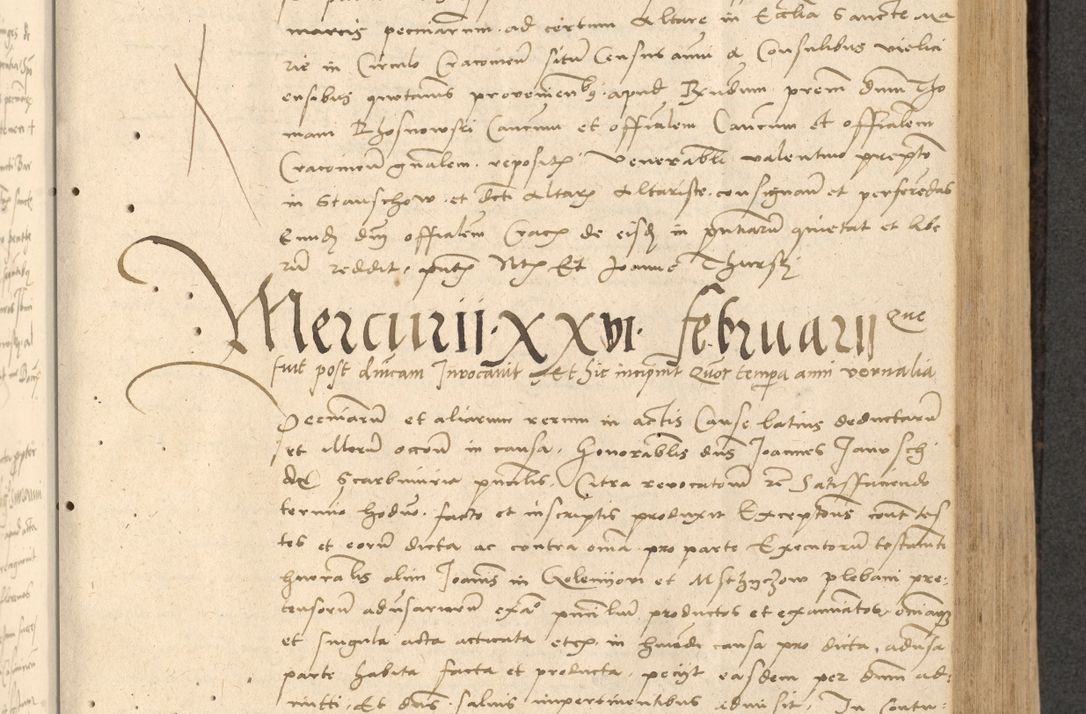 Zdjęcie nr 206 dla obiektu archiwalnego: Acta actorum causarum, sentenciarum et obligationum coram reverendo patre domino Thoma Roznowski canonico et reverendissimi in Christo patris et domini domini Patri Dei gratia Cracoviensis. Sabbato, 26 Octobris in ecclesiam suam solenniter recepti officialis generalis Cracoviensis dinita administratura, qua fungebatur post mortem reverendissimi olim felicis recordationis domini Joannis Choiecki episcopi Cracoviensis et Regni Polonie cancelarii anno presenti currenti videlicet 1538, die 11 Marcii Piotrcovie in comiciis celebratis circiter 23 horam defuncti sepulto corpore nona eiusdemque obsequiis X respective Aprilis peractis electo sub indictione XI, pontificatu vero sanctissimi in Christo patris et domini nostri domini Pauli divina providencia pape tercii foeliciter moderni, anno quarto, incepta felicibus auspiciis continuantur ordine processu infrascripto