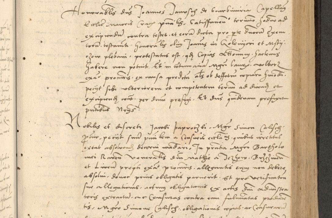 Zdjęcie nr 186 dla obiektu archiwalnego: Acta actorum causarum, sentenciarum et obligationum coram reverendo patre domino Thoma Roznowski canonico et reverendissimi in Christo patris et domini domini Patri Dei gratia Cracoviensis. Sabbato, 26 Octobris in ecclesiam suam solenniter recepti officialis generalis Cracoviensis dinita administratura, qua fungebatur post mortem reverendissimi olim felicis recordationis domini Joannis Choiecki episcopi Cracoviensis et Regni Polonie cancelarii anno presenti currenti videlicet 1538, die 11 Marcii Piotrcovie in comiciis celebratis circiter 23 horam defuncti sepulto corpore nona eiusdemque obsequiis X respective Aprilis peractis electo sub indictione XI, pontificatu vero sanctissimi in Christo patris et domini nostri domini Pauli divina providencia pape tercii foeliciter moderni, anno quarto, incepta felicibus auspiciis continuantur ordine processu infrascripto