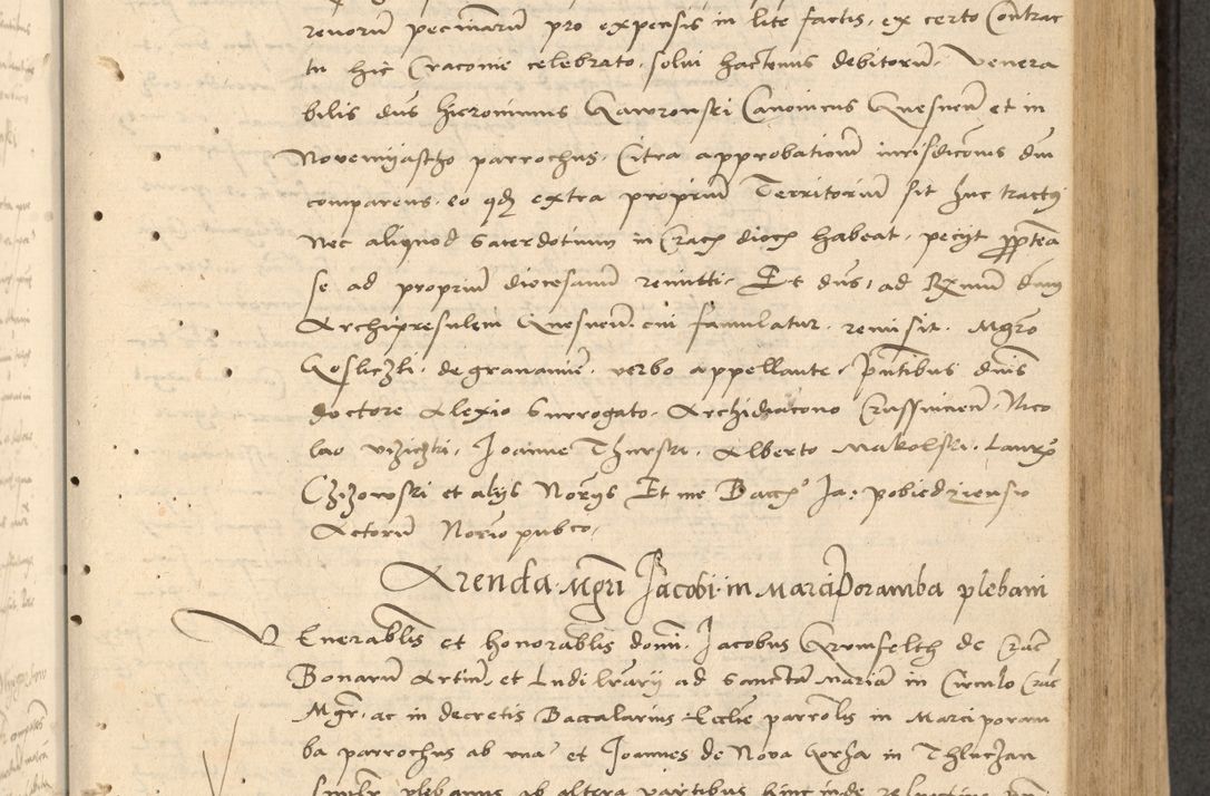 Zdjęcie nr 166 dla obiektu archiwalnego: Acta actorum causarum, sentenciarum et obligationum coram reverendo patre domino Thoma Roznowski canonico et reverendissimi in Christo patris et domini domini Patri Dei gratia Cracoviensis. Sabbato, 26 Octobris in ecclesiam suam solenniter recepti officialis generalis Cracoviensis dinita administratura, qua fungebatur post mortem reverendissimi olim felicis recordationis domini Joannis Choiecki episcopi Cracoviensis et Regni Polonie cancelarii anno presenti currenti videlicet 1538, die 11 Marcii Piotrcovie in comiciis celebratis circiter 23 horam defuncti sepulto corpore nona eiusdemque obsequiis X respective Aprilis peractis electo sub indictione XI, pontificatu vero sanctissimi in Christo patris et domini nostri domini Pauli divina providencia pape tercii foeliciter moderni, anno quarto, incepta felicibus auspiciis continuantur ordine processu infrascripto