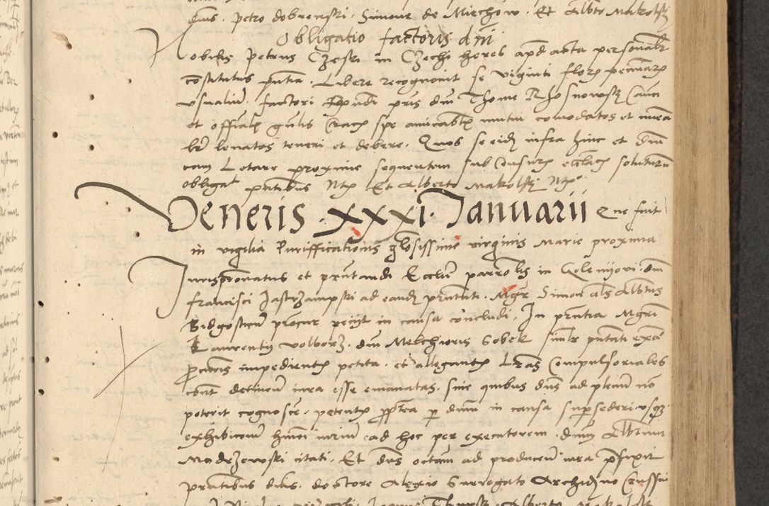 Zdjęcie nr 160 dla obiektu archiwalnego: Acta actorum causarum, sentenciarum et obligationum coram reverendo patre domino Thoma Roznowski canonico et reverendissimi in Christo patris et domini domini Patri Dei gratia Cracoviensis. Sabbato, 26 Octobris in ecclesiam suam solenniter recepti officialis generalis Cracoviensis dinita administratura, qua fungebatur post mortem reverendissimi olim felicis recordationis domini Joannis Choiecki episcopi Cracoviensis et Regni Polonie cancelarii anno presenti currenti videlicet 1538, die 11 Marcii Piotrcovie in comiciis celebratis circiter 23 horam defuncti sepulto corpore nona eiusdemque obsequiis X respective Aprilis peractis electo sub indictione XI, pontificatu vero sanctissimi in Christo patris et domini nostri domini Pauli divina providencia pape tercii foeliciter moderni, anno quarto, incepta felicibus auspiciis continuantur ordine processu infrascripto