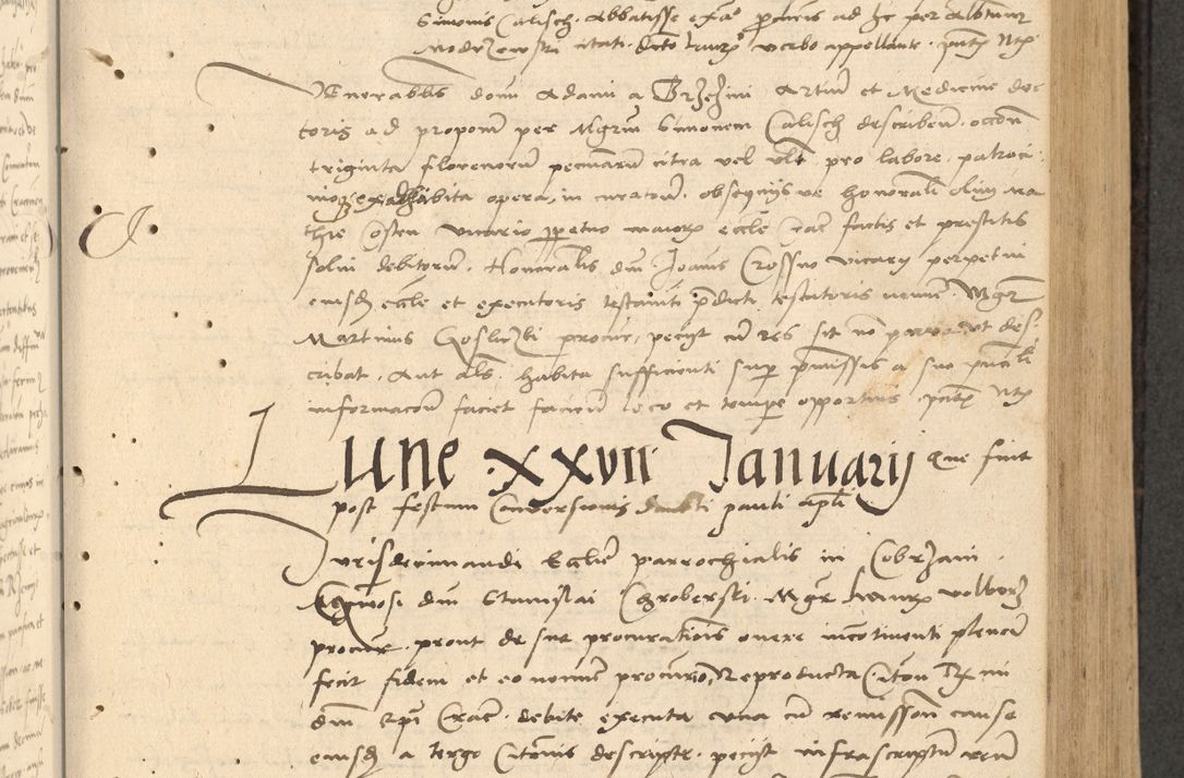 Zdjęcie nr 150 dla obiektu archiwalnego: Acta actorum causarum, sentenciarum et obligationum coram reverendo patre domino Thoma Roznowski canonico et reverendissimi in Christo patris et domini domini Patri Dei gratia Cracoviensis. Sabbato, 26 Octobris in ecclesiam suam solenniter recepti officialis generalis Cracoviensis dinita administratura, qua fungebatur post mortem reverendissimi olim felicis recordationis domini Joannis Choiecki episcopi Cracoviensis et Regni Polonie cancelarii anno presenti currenti videlicet 1538, die 11 Marcii Piotrcovie in comiciis celebratis circiter 23 horam defuncti sepulto corpore nona eiusdemque obsequiis X respective Aprilis peractis electo sub indictione XI, pontificatu vero sanctissimi in Christo patris et domini nostri domini Pauli divina providencia pape tercii foeliciter moderni, anno quarto, incepta felicibus auspiciis continuantur ordine processu infrascripto