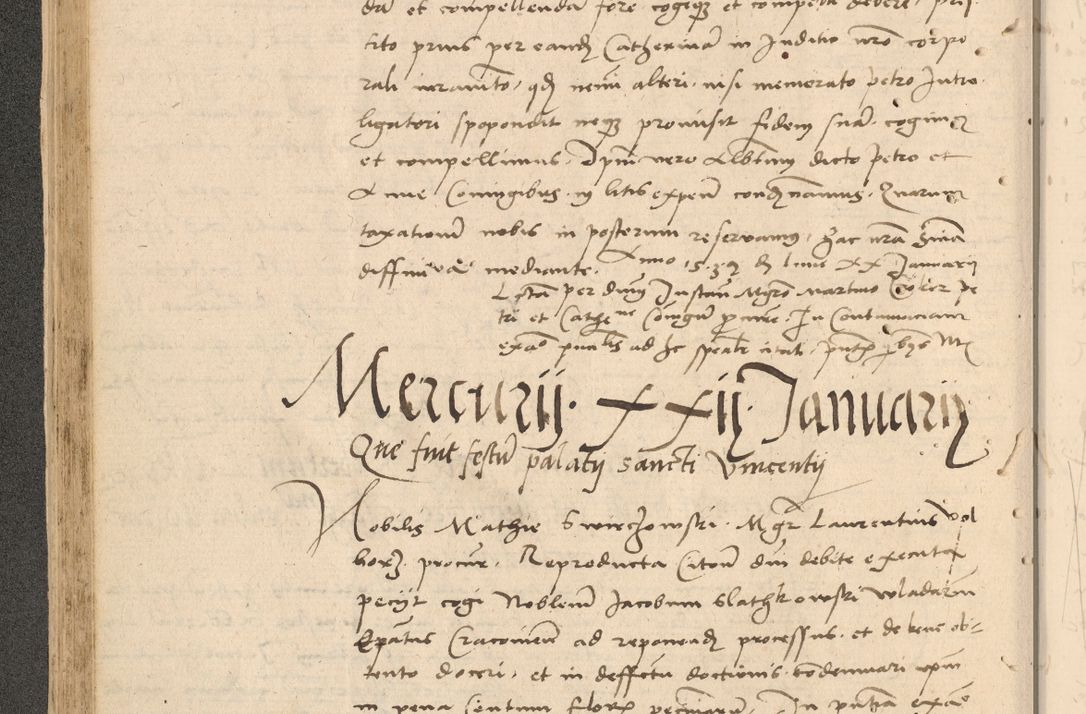 Zdjęcie nr 141 dla obiektu archiwalnego: Acta actorum causarum, sentenciarum et obligationum coram reverendo patre domino Thoma Roznowski canonico et reverendissimi in Christo patris et domini domini Patri Dei gratia Cracoviensis. Sabbato, 26 Octobris in ecclesiam suam solenniter recepti officialis generalis Cracoviensis dinita administratura, qua fungebatur post mortem reverendissimi olim felicis recordationis domini Joannis Choiecki episcopi Cracoviensis et Regni Polonie cancelarii anno presenti currenti videlicet 1538, die 11 Marcii Piotrcovie in comiciis celebratis circiter 23 horam defuncti sepulto corpore nona eiusdemque obsequiis X respective Aprilis peractis electo sub indictione XI, pontificatu vero sanctissimi in Christo patris et domini nostri domini Pauli divina providencia pape tercii foeliciter moderni, anno quarto, incepta felicibus auspiciis continuantur ordine processu infrascripto