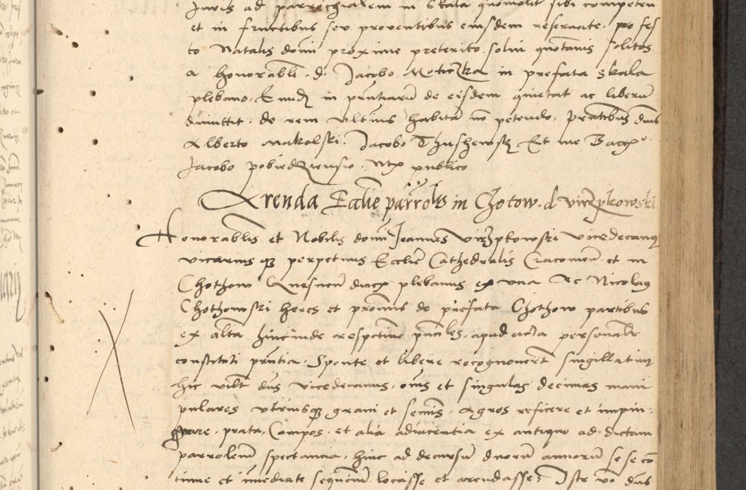 Zdjęcie nr 142 dla obiektu archiwalnego: Acta actorum causarum, sentenciarum et obligationum coram reverendo patre domino Thoma Roznowski canonico et reverendissimi in Christo patris et domini domini Patri Dei gratia Cracoviensis. Sabbato, 26 Octobris in ecclesiam suam solenniter recepti officialis generalis Cracoviensis dinita administratura, qua fungebatur post mortem reverendissimi olim felicis recordationis domini Joannis Choiecki episcopi Cracoviensis et Regni Polonie cancelarii anno presenti currenti videlicet 1538, die 11 Marcii Piotrcovie in comiciis celebratis circiter 23 horam defuncti sepulto corpore nona eiusdemque obsequiis X respective Aprilis peractis electo sub indictione XI, pontificatu vero sanctissimi in Christo patris et domini nostri domini Pauli divina providencia pape tercii foeliciter moderni, anno quarto, incepta felicibus auspiciis continuantur ordine processu infrascripto