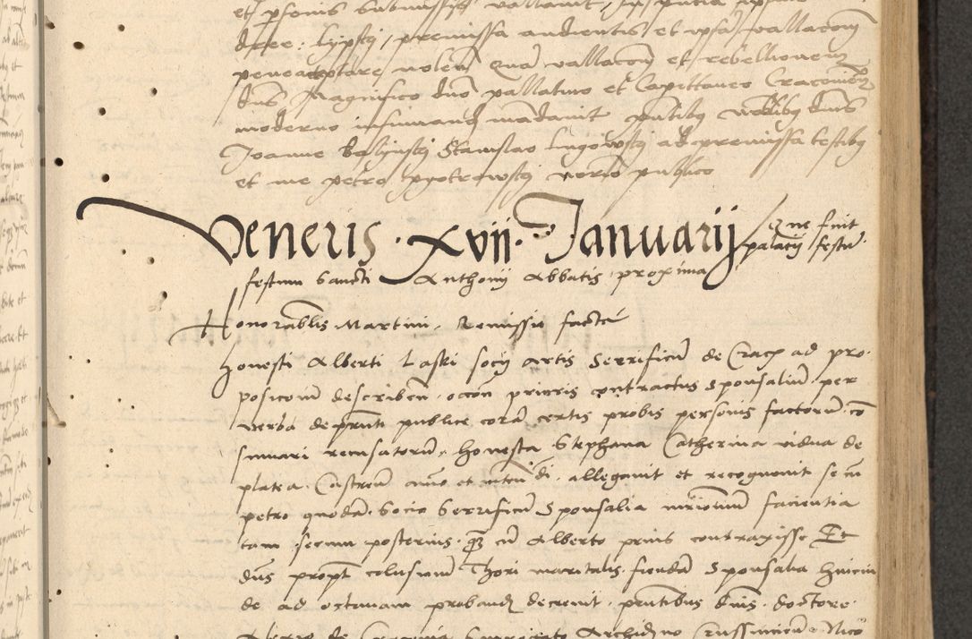 Zdjęcie nr 136 dla obiektu archiwalnego: Acta actorum causarum, sentenciarum et obligationum coram reverendo patre domino Thoma Roznowski canonico et reverendissimi in Christo patris et domini domini Patri Dei gratia Cracoviensis. Sabbato, 26 Octobris in ecclesiam suam solenniter recepti officialis generalis Cracoviensis dinita administratura, qua fungebatur post mortem reverendissimi olim felicis recordationis domini Joannis Choiecki episcopi Cracoviensis et Regni Polonie cancelarii anno presenti currenti videlicet 1538, die 11 Marcii Piotrcovie in comiciis celebratis circiter 23 horam defuncti sepulto corpore nona eiusdemque obsequiis X respective Aprilis peractis electo sub indictione XI, pontificatu vero sanctissimi in Christo patris et domini nostri domini Pauli divina providencia pape tercii foeliciter moderni, anno quarto, incepta felicibus auspiciis continuantur ordine processu infrascripto