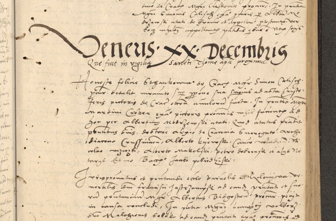 Zdjęcie nr 100 dla obiektu archiwalnego: Acta actorum causarum, sentenciarum et obligationum coram reverendo patre domino Thoma Roznowski canonico et reverendissimi in Christo patris et domini domini Patri Dei gratia Cracoviensis. Sabbato, 26 Octobris in ecclesiam suam solenniter recepti officialis generalis Cracoviensis dinita administratura, qua fungebatur post mortem reverendissimi olim felicis recordationis domini Joannis Choiecki episcopi Cracoviensis et Regni Polonie cancelarii anno presenti currenti videlicet 1538, die 11 Marcii Piotrcovie in comiciis celebratis circiter 23 horam defuncti sepulto corpore nona eiusdemque obsequiis X respective Aprilis peractis electo sub indictione XI, pontificatu vero sanctissimi in Christo patris et domini nostri domini Pauli divina providencia pape tercii foeliciter moderni, anno quarto, incepta felicibus auspiciis continuantur ordine processu infrascripto