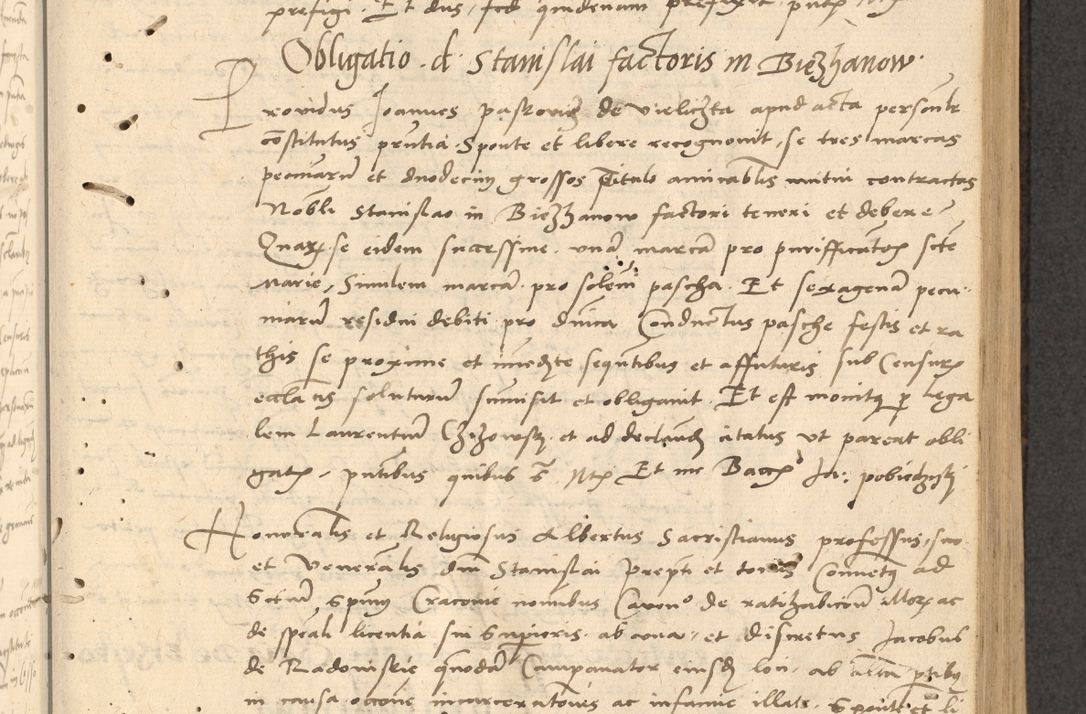 Zdjęcie nr 82 dla obiektu archiwalnego: Acta actorum causarum, sentenciarum et obligationum coram reverendo patre domino Thoma Roznowski canonico et reverendissimi in Christo patris et domini domini Patri Dei gratia Cracoviensis. Sabbato, 26 Octobris in ecclesiam suam solenniter recepti officialis generalis Cracoviensis dinita administratura, qua fungebatur post mortem reverendissimi olim felicis recordationis domini Joannis Choiecki episcopi Cracoviensis et Regni Polonie cancelarii anno presenti currenti videlicet 1538, die 11 Marcii Piotrcovie in comiciis celebratis circiter 23 horam defuncti sepulto corpore nona eiusdemque obsequiis X respective Aprilis peractis electo sub indictione XI, pontificatu vero sanctissimi in Christo patris et domini nostri domini Pauli divina providencia pape tercii foeliciter moderni, anno quarto, incepta felicibus auspiciis continuantur ordine processu infrascripto