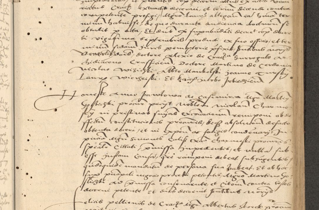 Zdjęcie nr 42 dla obiektu archiwalnego: Acta actorum causarum, sentenciarum et obligationum coram reverendo patre domino Thoma Roznowski canonico et reverendissimi in Christo patris et domini domini Patri Dei gratia Cracoviensis. Sabbato, 26 Octobris in ecclesiam suam solenniter recepti officialis generalis Cracoviensis dinita administratura, qua fungebatur post mortem reverendissimi olim felicis recordationis domini Joannis Choiecki episcopi Cracoviensis et Regni Polonie cancelarii anno presenti currenti videlicet 1538, die 11 Marcii Piotrcovie in comiciis celebratis circiter 23 horam defuncti sepulto corpore nona eiusdemque obsequiis X respective Aprilis peractis electo sub indictione XI, pontificatu vero sanctissimi in Christo patris et domini nostri domini Pauli divina providencia pape tercii foeliciter moderni, anno quarto, incepta felicibus auspiciis continuantur ordine processu infrascripto