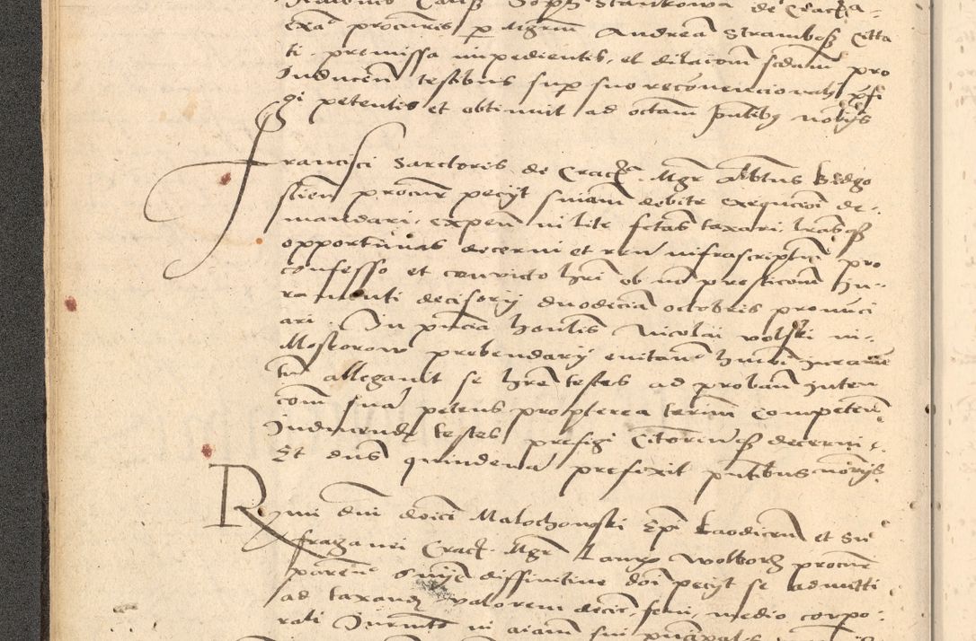 Zdjęcie nr 39 dla obiektu archiwalnego: Acta actorum causarum, sentenciarum et obligationum coram reverendo patre domino Thoma Roznowski canonico et reverendissimi in Christo patris et domini domini Patri Dei gratia Cracoviensis. Sabbato, 26 Octobris in ecclesiam suam solenniter recepti officialis generalis Cracoviensis dinita administratura, qua fungebatur post mortem reverendissimi olim felicis recordationis domini Joannis Choiecki episcopi Cracoviensis et Regni Polonie cancelarii anno presenti currenti videlicet 1538, die 11 Marcii Piotrcovie in comiciis celebratis circiter 23 horam defuncti sepulto corpore nona eiusdemque obsequiis X respective Aprilis peractis electo sub indictione XI, pontificatu vero sanctissimi in Christo patris et domini nostri domini Pauli divina providencia pape tercii foeliciter moderni, anno quarto, incepta felicibus auspiciis continuantur ordine processu infrascripto
