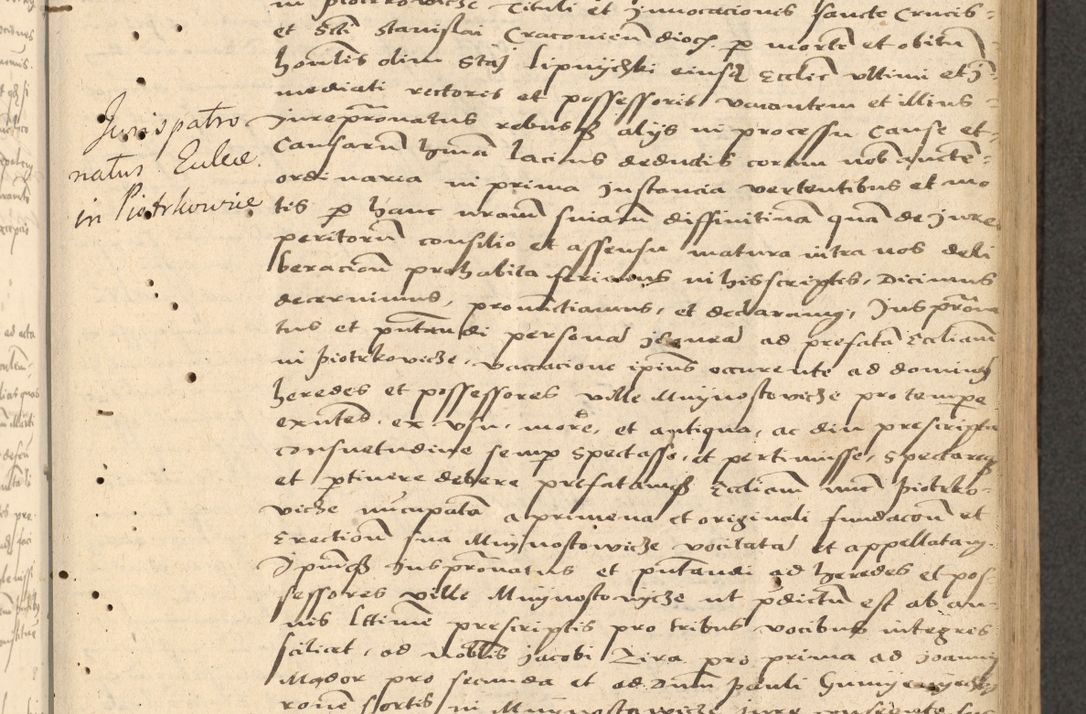 Zdjęcie nr 36 dla obiektu archiwalnego: Acta actorum causarum, sentenciarum et obligationum coram reverendo patre domino Thoma Roznowski canonico et reverendissimi in Christo patris et domini domini Patri Dei gratia Cracoviensis. Sabbato, 26 Octobris in ecclesiam suam solenniter recepti officialis generalis Cracoviensis dinita administratura, qua fungebatur post mortem reverendissimi olim felicis recordationis domini Joannis Choiecki episcopi Cracoviensis et Regni Polonie cancelarii anno presenti currenti videlicet 1538, die 11 Marcii Piotrcovie in comiciis celebratis circiter 23 horam defuncti sepulto corpore nona eiusdemque obsequiis X respective Aprilis peractis electo sub indictione XI, pontificatu vero sanctissimi in Christo patris et domini nostri domini Pauli divina providencia pape tercii foeliciter moderni, anno quarto, incepta felicibus auspiciis continuantur ordine processu infrascripto