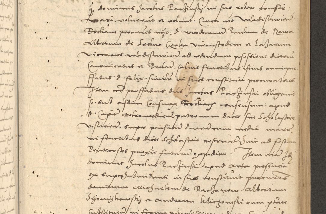 Zdjęcie nr 14 dla obiektu archiwalnego: Acta actorum causarum, sentenciarum et obligationum coram reverendo patre domino Thoma Roznowski canonico et reverendissimi in Christo patris et domini domini Patri Dei gratia Cracoviensis. Sabbato, 26 Octobris in ecclesiam suam solenniter recepti officialis generalis Cracoviensis dinita administratura, qua fungebatur post mortem reverendissimi olim felicis recordationis domini Joannis Choiecki episcopi Cracoviensis et Regni Polonie cancelarii anno presenti currenti videlicet 1538, die 11 Marcii Piotrcovie in comiciis celebratis circiter 23 horam defuncti sepulto corpore nona eiusdemque obsequiis X respective Aprilis peractis electo sub indictione XI, pontificatu vero sanctissimi in Christo patris et domini nostri domini Pauli divina providencia pape tercii foeliciter moderni, anno quarto, incepta felicibus auspiciis continuantur ordine processu infrascripto