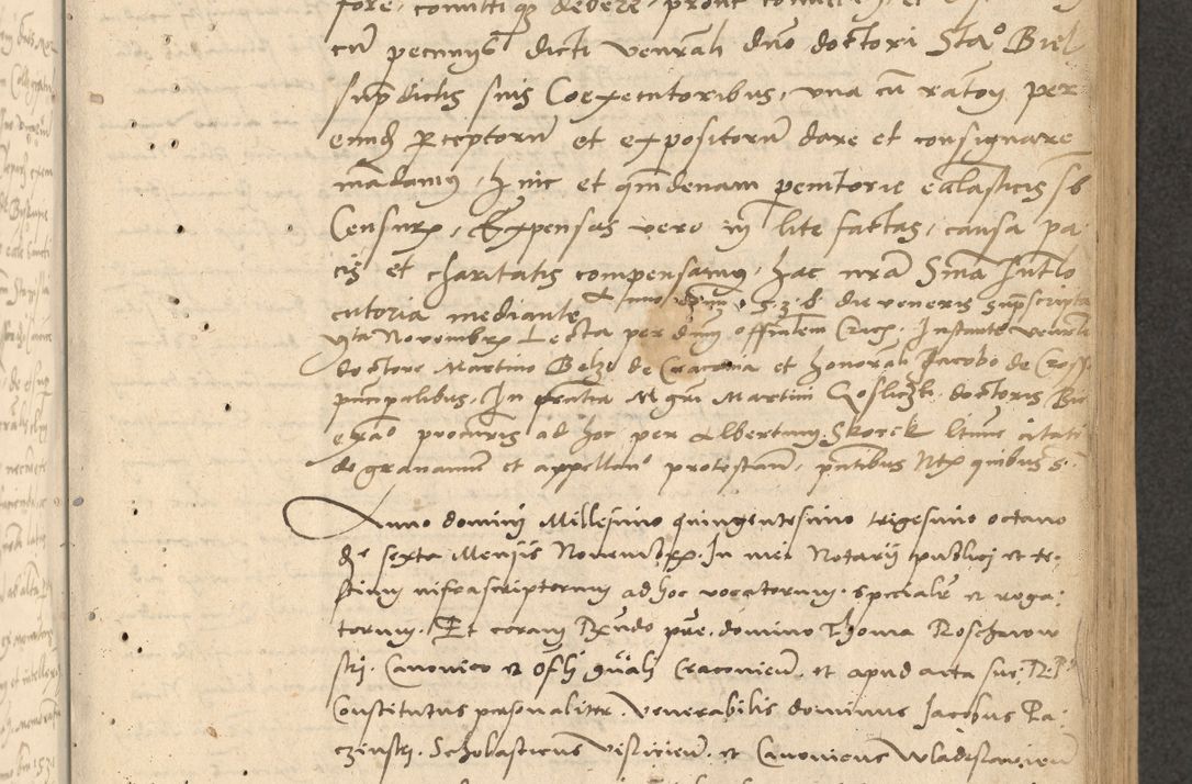 Zdjęcie nr 10 dla obiektu archiwalnego: Acta actorum causarum, sentenciarum et obligationum coram reverendo patre domino Thoma Roznowski canonico et reverendissimi in Christo patris et domini domini Patri Dei gratia Cracoviensis. Sabbato, 26 Octobris in ecclesiam suam solenniter recepti officialis generalis Cracoviensis dinita administratura, qua fungebatur post mortem reverendissimi olim felicis recordationis domini Joannis Choiecki episcopi Cracoviensis et Regni Polonie cancelarii anno presenti currenti videlicet 1538, die 11 Marcii Piotrcovie in comiciis celebratis circiter 23 horam defuncti sepulto corpore nona eiusdemque obsequiis X respective Aprilis peractis electo sub indictione XI, pontificatu vero sanctissimi in Christo patris et domini nostri domini Pauli divina providencia pape tercii foeliciter moderni, anno quarto, incepta felicibus auspiciis continuantur ordine processu infrascripto