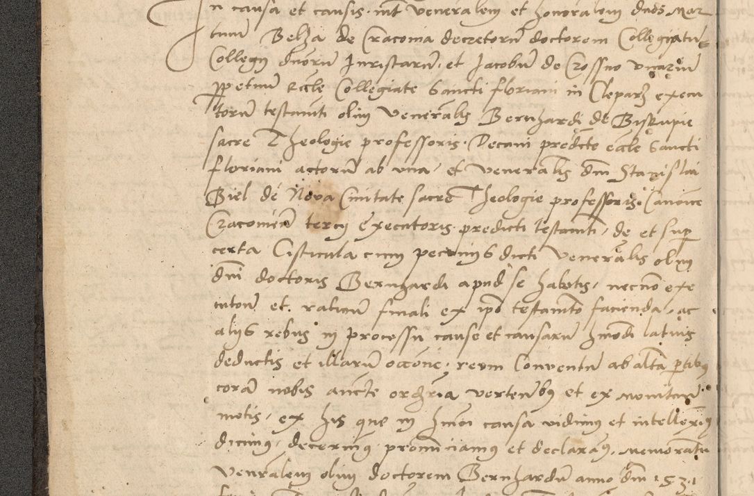 Zdjęcie nr 9 dla obiektu archiwalnego: Acta actorum causarum, sentenciarum et obligationum coram reverendo patre domino Thoma Roznowski canonico et reverendissimi in Christo patris et domini domini Patri Dei gratia Cracoviensis. Sabbato, 26 Octobris in ecclesiam suam solenniter recepti officialis generalis Cracoviensis dinita administratura, qua fungebatur post mortem reverendissimi olim felicis recordationis domini Joannis Choiecki episcopi Cracoviensis et Regni Polonie cancelarii anno presenti currenti videlicet 1538, die 11 Marcii Piotrcovie in comiciis celebratis circiter 23 horam defuncti sepulto corpore nona eiusdemque obsequiis X respective Aprilis peractis electo sub indictione XI, pontificatu vero sanctissimi in Christo patris et domini nostri domini Pauli divina providencia pape tercii foeliciter moderni, anno quarto, incepta felicibus auspiciis continuantur ordine processu infrascripto