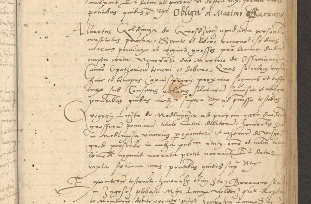 Zdjęcie nr 8 dla obiektu archiwalnego: Acta actorum causarum, sentenciarum et obligationum coram reverendo patre domino Thoma Roznowski canonico et reverendissimi in Christo patris et domini domini Patri Dei gratia Cracoviensis. Sabbato, 26 Octobris in ecclesiam suam solenniter recepti officialis generalis Cracoviensis dinita administratura, qua fungebatur post mortem reverendissimi olim felicis recordationis domini Joannis Choiecki episcopi Cracoviensis et Regni Polonie cancelarii anno presenti currenti videlicet 1538, die 11 Marcii Piotrcovie in comiciis celebratis circiter 23 horam defuncti sepulto corpore nona eiusdemque obsequiis X respective Aprilis peractis electo sub indictione XI, pontificatu vero sanctissimi in Christo patris et domini nostri domini Pauli divina providencia pape tercii foeliciter moderni, anno quarto, incepta felicibus auspiciis continuantur ordine processu infrascripto