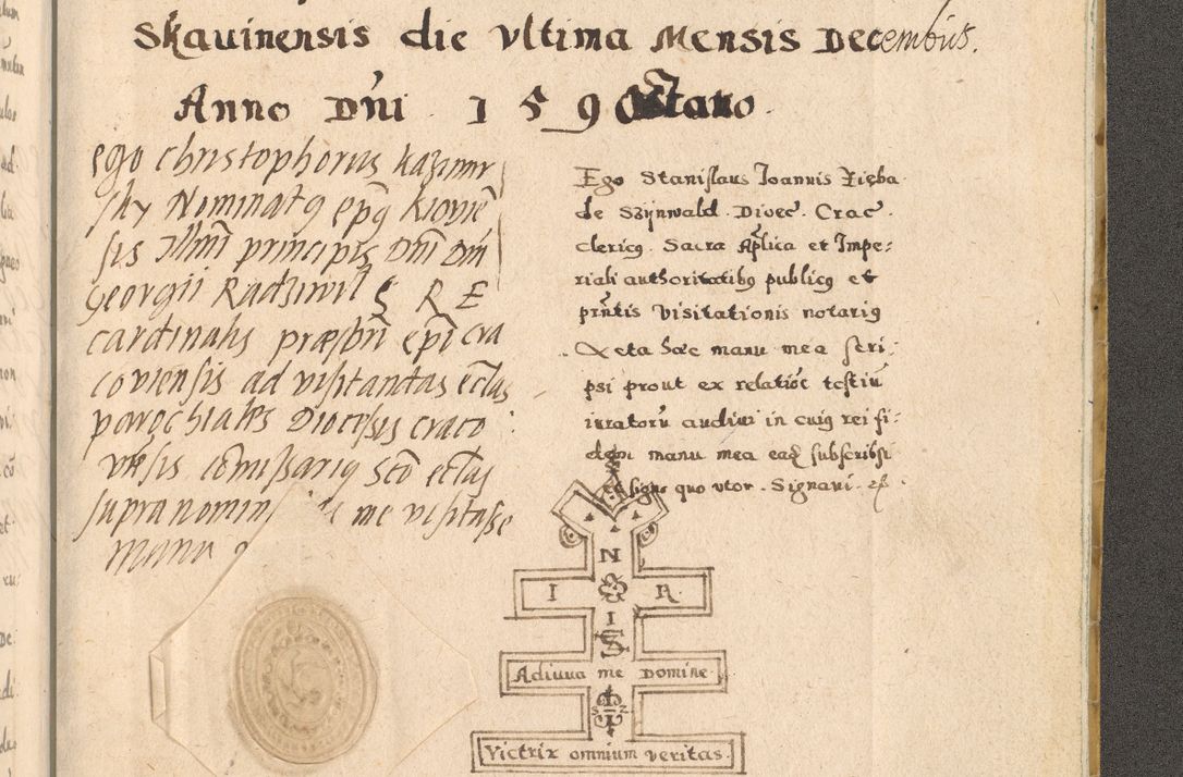 Zdjęcie nr 495 dla obiektu archiwalnego: Acta visitationis exterioris decanatuum Oswiecimensis, Novi Montis, Zatoriensis et Skamnesis ad archidiaconatum Cracoviensem pertinentium per R. D. Christophorum Kazimirski, nominatum episcopum Kijoviensem et praepositum Tarnoviensem ex commissione Illustr. Principis D. Georgii, divina miseratione S.R.E. tituli s. Sixti cardinalis presbiteri Radziwiłł nuncupati, episcopatus Cracoviensis administratoris perpetui, in Olica er Nieswież ducis a. D. 1598