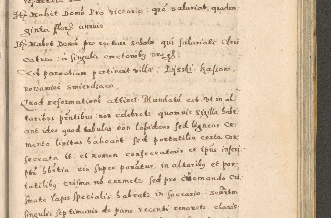 Zdjęcie nr 247 dla obiektu archiwalnego: Acta visitationis exterioris decanatuum Oswiecimensis, Novi Montis, Zatoriensis et Skamnesis ad archidiaconatum Cracoviensem pertinentium per R. D. Christophorum Kazimirski, nominatum episcopum Kijoviensem et praepositum Tarnoviensem ex commissione Illustr. Principis D. Georgii, divina miseratione S.R.E. tituli s. Sixti cardinalis presbiteri Radziwiłł nuncupati, episcopatus Cracoviensis administratoris perpetui, in Olica er Nieswież ducis a. D. 1598