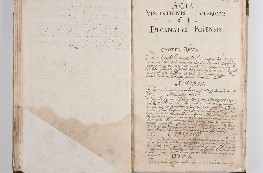 Zdjęcie nr 33 dla obiektu archiwalnego: Acta visitationis exterioris decanatus Witoviensis, Opatovecensis, Skavinensis, Zatoriensis, Kiiensis, Oswencimensis, Wolbromensis, Skalensis, Pacanoviensis et Sokoliensis authoritate R. D. Petri Tylicki, episcopi Cracoviensis per R. D. Rochum Zardecki, praepositum et officialem Tarnoviensem et Sebastianum Nucerium, s. Theologiae doctorem, canonicum Scarbimiriensem a. D. 1610 facta. Pag. 255 - 264 visitatio ecclesiae parochialis in Szydłowiec ex anno 1614