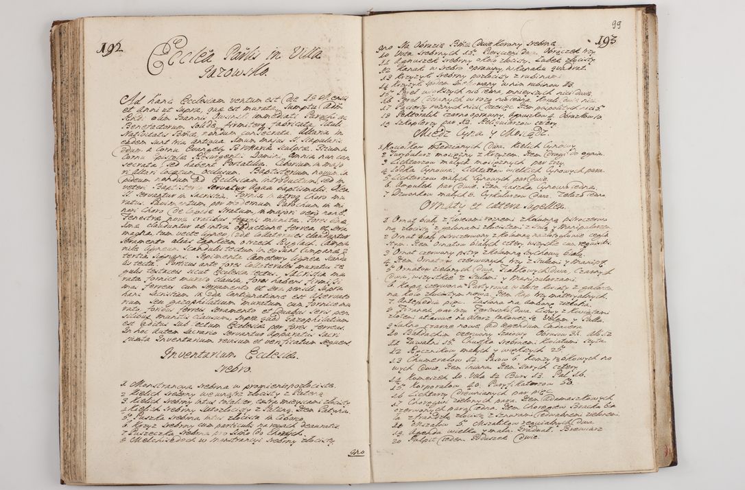 Zdjęcie nr 104 dla obiektu archiwalnego: Visitatio interna et externa officialatus Sandecensis per me Josephum de Zakliczyn Jordan, canonicum cathedralem Cracoviensem, archidiaconum Sandecensem anno 1723 die 12 mensis Decembris incepta, ac tandem anno 1728 die vero 12 mensis Aprilis terminata. Continet decanatus Neoforiensem, Sandecensem, Scepusiensem, Sandecensem (continuatio) Boboviensem. Per Nicolaum Gawrański, notarium apostolicum connotata.