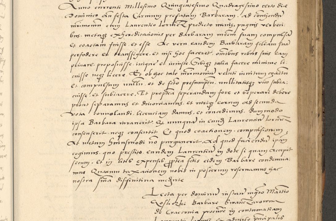 Zdjęcie nr 35 dla obiektu archiwalnego: Acta actorum causarum, sentenciarum et obligationum coram reverendo patre domino Paulo Crassowsky Varschoviensi et Omnium Sanctorum preposito, canonico vicarioque in spiritualibus ex commissione reverendissimi in Christo patris et domini domini Petri Dei gratia episcopi Cracoviensis ac officiali generali Cracoviensi ad annum Domini 1540, cuius indictio est 13, pontificatus sanctissimi in Christo patris et domini nostri domini Pauli divina providencia pape tercii anno sexto a die ac mense infrascriptis feliciter continuantur