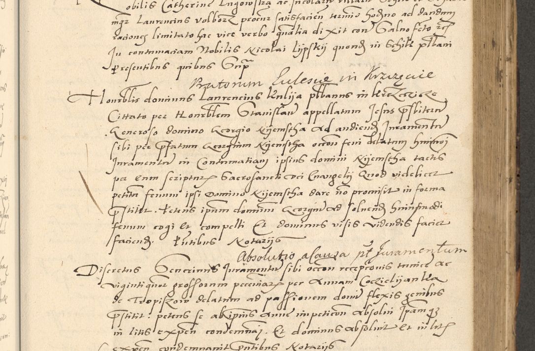 Zdjęcie nr 56 dla obiektu archiwalnego: Acta actorum causarum, sentenciarum et obligationum coram reverendo patre domino Paulo Crassowsky Varschoviensi et Omnium Sanctorum preposito, canonico vicarioque in spiritualibus ex commissione reverendissimi in Christo patris et domini domini Petri Dei gratia episcopi Cracoviensis ac officiali generali Cracoviensi ad annum Domini 1540, cuius indictio est 13, pontificatus sanctissimi in Christo patris et domini nostri domini Pauli divina providencia pape tercii anno sexto a die ac mense infrascriptis feliciter continuantur