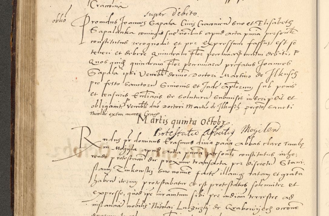 Zdjęcie nr 75 dla obiektu archiwalnego: Acta actorum causarum, sentenciarum et obligationum coram reverendo patre domino Paulo Crassowsky Varschoviensi et Omnium Sanctorum preposito, canonico vicarioque in spiritualibus ex commissione reverendissimi in Christo patris et domini domini Petri Dei gratia episcopi Cracoviensis ac officiali generali Cracoviensi ad annum Domini 1540, cuius indictio est 13, pontificatus sanctissimi in Christo patris et domini nostri domini Pauli divina providencia pape tercii anno sexto a die ac mense infrascriptis feliciter continuantur