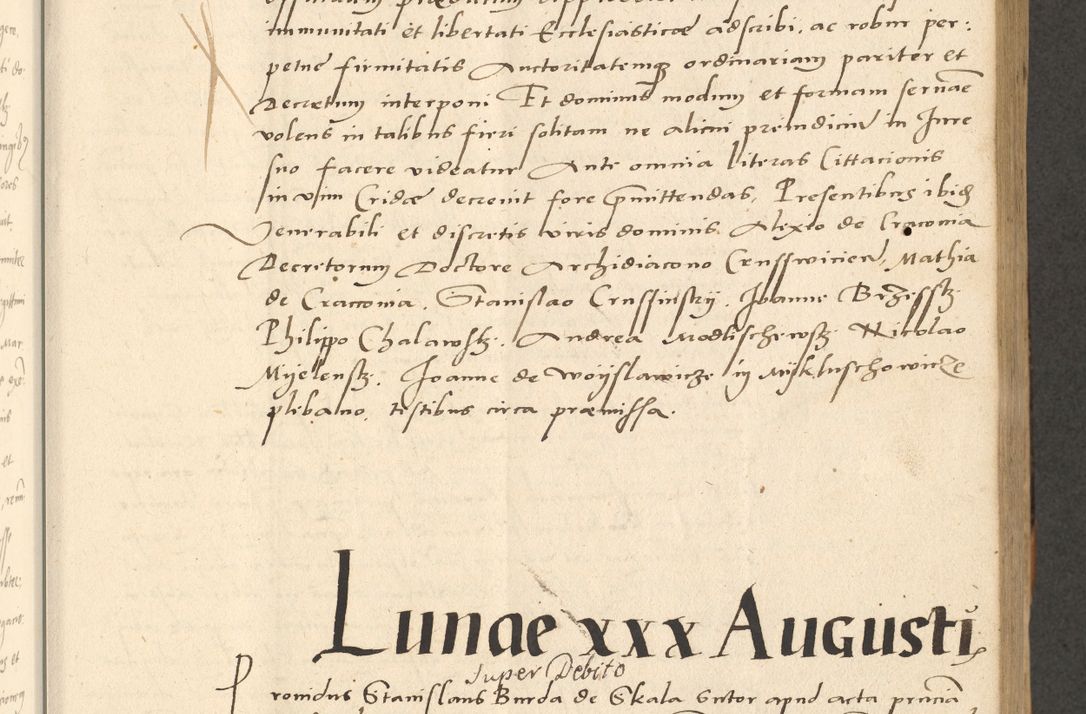 Zdjęcie nr 144 dla obiektu archiwalnego: Acta actorum causarum, sentenciarum et obligationum coram reverendo patre domino Paulo Crassowsky Varschoviensi et Omnium Sanctorum preposito, canonico vicarioque in spiritualibus ex commissione reverendissimi in Christo patris et domini domini Petri Dei gratia episcopi Cracoviensis ac officiali generali Cracoviensi ad annum Domini 1540, cuius indictio est 13, pontificatus sanctissimi in Christo patris et domini nostri domini Pauli divina providencia pape tercii anno sexto a die ac mense infrascriptis feliciter continuantur