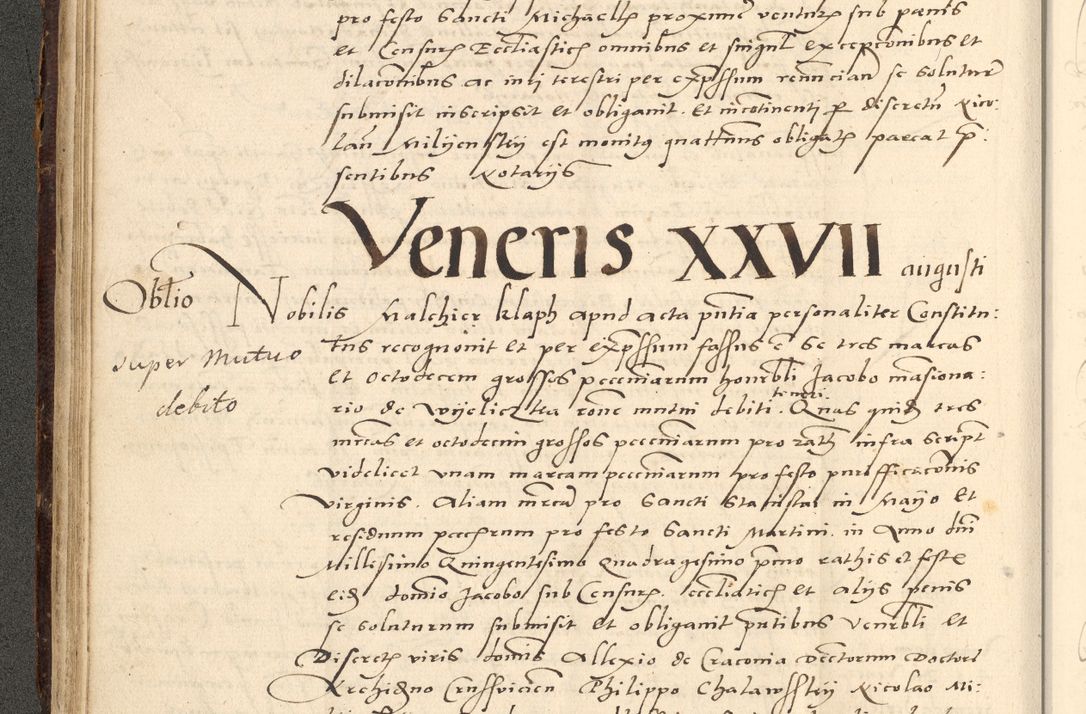 Zdjęcie nr 155 dla obiektu archiwalnego: Acta actorum causarum, sentenciarum et obligationum coram reverendo patre domino Paulo Crassowsky Varschoviensi et Omnium Sanctorum preposito, canonico vicarioque in spiritualibus ex commissione reverendissimi in Christo patris et domini domini Petri Dei gratia episcopi Cracoviensis ac officiali generali Cracoviensi ad annum Domini 1540, cuius indictio est 13, pontificatus sanctissimi in Christo patris et domini nostri domini Pauli divina providencia pape tercii anno sexto a die ac mense infrascriptis feliciter continuantur