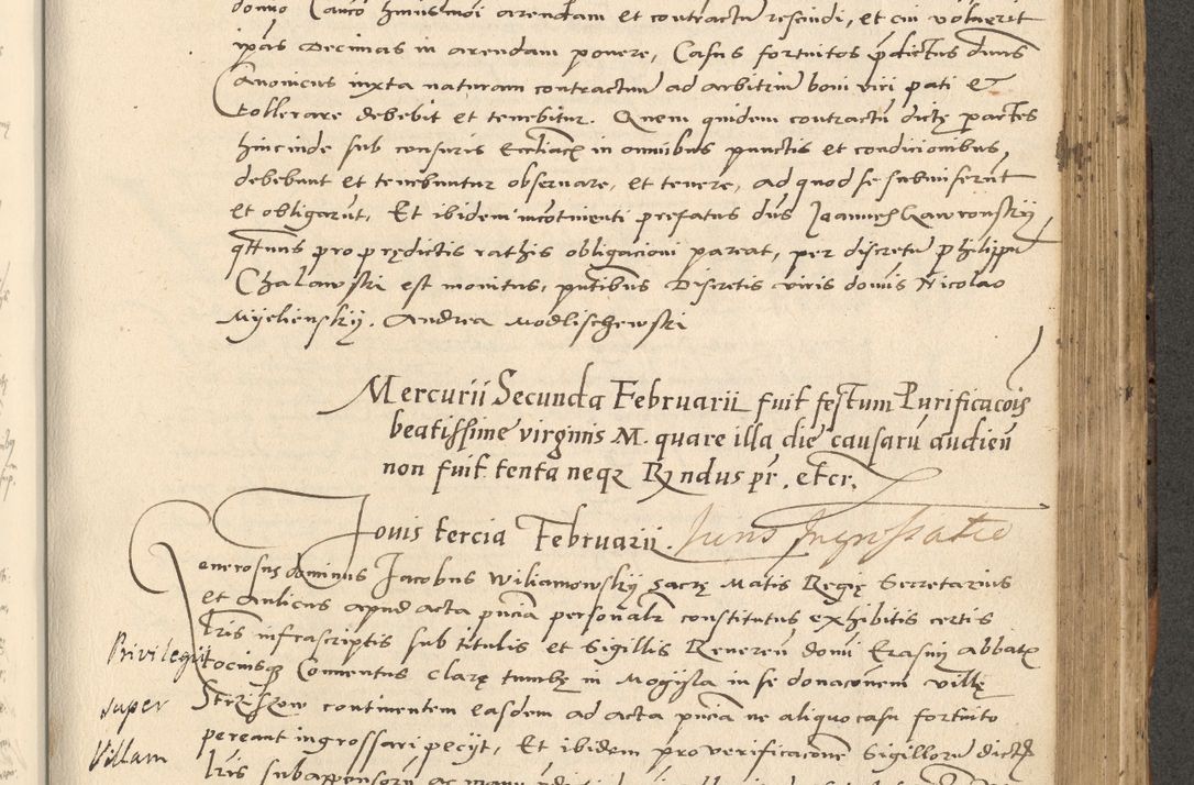 Zdjęcie nr 261 dla obiektu archiwalnego: Acta actorum causarum, sentenciarum et obligationum coram reverendo patre domino Paulo Crassowsky Varschoviensi et Omnium Sanctorum preposito, canonico vicarioque in spiritualibus ex commissione reverendissimi in Christo patris et domini domini Petri Dei gratia episcopi Cracoviensis ac officiali generali Cracoviensi ad annum Domini 1540, cuius indictio est 13, pontificatus sanctissimi in Christo patris et domini nostri domini Pauli divina providencia pape tercii anno sexto a die ac mense infrascriptis feliciter continuantur