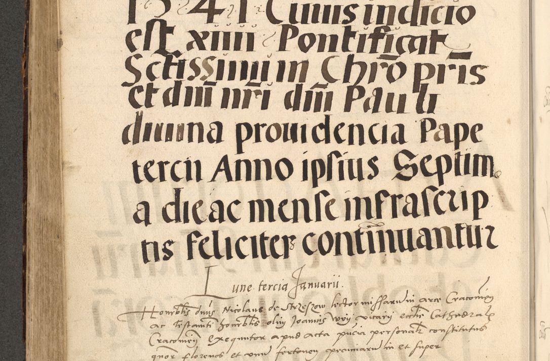Zdjęcie nr 315 dla obiektu archiwalnego: Acta actorum causarum, sentenciarum et obligationum coram reverendo patre domino Paulo Crassowsky Varschoviensi et Omnium Sanctorum preposito, canonico vicarioque in spiritualibus ex commissione reverendissimi in Christo patris et domini domini Petri Dei gratia episcopi Cracoviensis ac officiali generali Cracoviensi ad annum Domini 1540, cuius indictio est 13, pontificatus sanctissimi in Christo patris et domini nostri domini Pauli divina providencia pape tercii anno sexto a die ac mense infrascriptis feliciter continuantur
