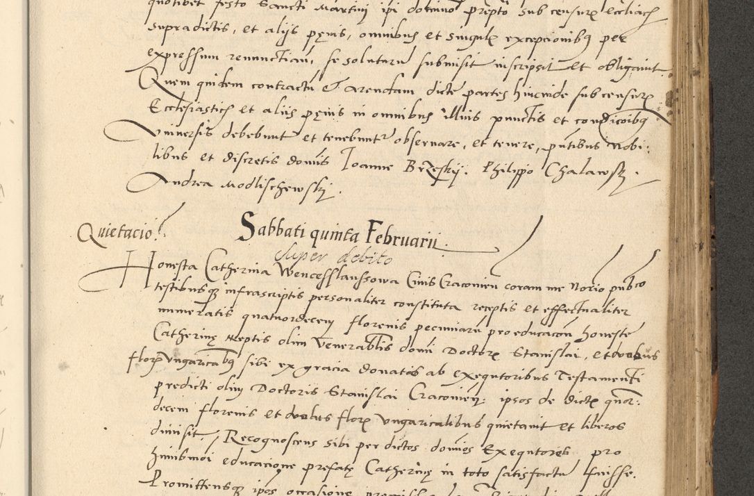 Zdjęcie nr 411 dla obiektu archiwalnego: Acta actorum causarum, sentenciarum et obligationum coram reverendo patre domino Paulo Crassowsky Varschoviensi et Omnium Sanctorum preposito, canonico vicarioque in spiritualibus ex commissione reverendissimi in Christo patris et domini domini Petri Dei gratia episcopi Cracoviensis ac officiali generali Cracoviensi ad annum Domini 1540, cuius indictio est 13, pontificatus sanctissimi in Christo patris et domini nostri domini Pauli divina providencia pape tercii anno sexto a die ac mense infrascriptis feliciter continuantur