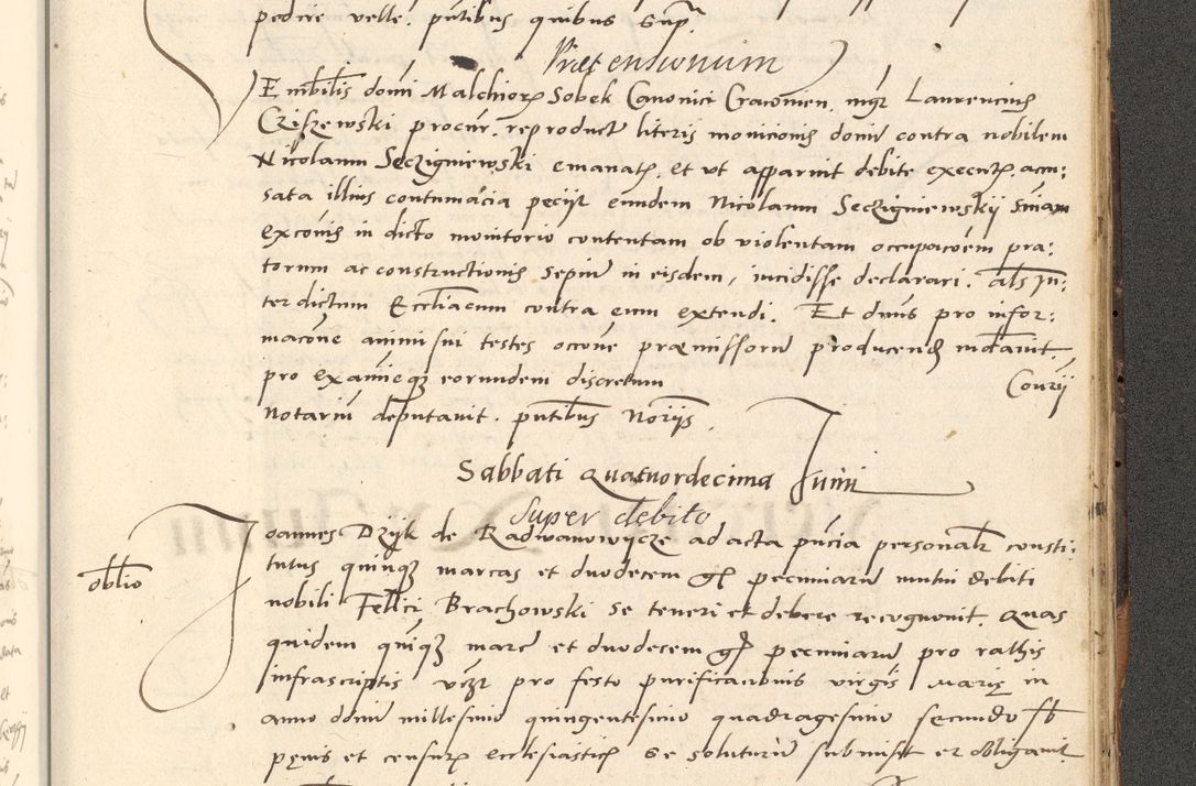 Zdjęcie nr 446 dla obiektu archiwalnego: Acta actorum causarum, sentenciarum et obligationum coram reverendo patre domino Paulo Crassowsky Varschoviensi et Omnium Sanctorum preposito, canonico vicarioque in spiritualibus ex commissione reverendissimi in Christo patris et domini domini Petri Dei gratia episcopi Cracoviensis ac officiali generali Cracoviensi ad annum Domini 1540, cuius indictio est 13, pontificatus sanctissimi in Christo patris et domini nostri domini Pauli divina providencia pape tercii anno sexto a die ac mense infrascriptis feliciter continuantur