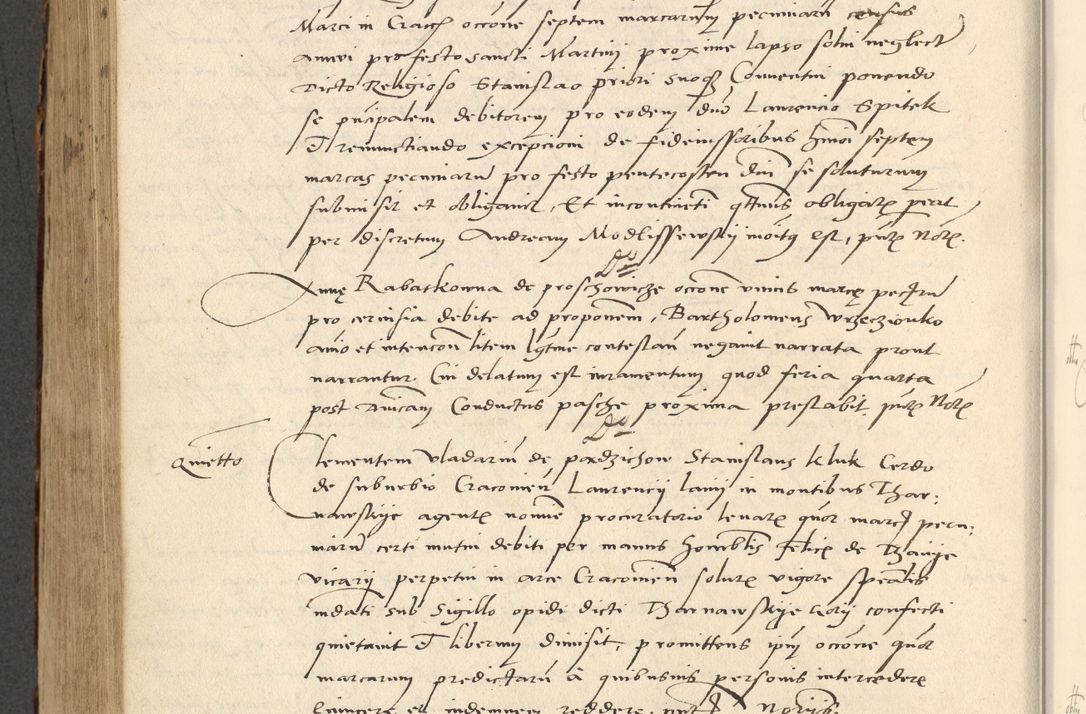 Zdjęcie nr 542 dla obiektu archiwalnego: Acta actorum causarum, sentenciarum et obligationum coram reverendo patre domino Paulo Crassowsky Varschoviensi et Omnium Sanctorum preposito, canonico vicarioque in spiritualibus ex commissione reverendissimi in Christo patris et domini domini Petri Dei gratia episcopi Cracoviensis ac officiali generali Cracoviensi ad annum Domini 1540, cuius indictio est 13, pontificatus sanctissimi in Christo patris et domini nostri domini Pauli divina providencia pape tercii anno sexto a die ac mense infrascriptis feliciter continuantur