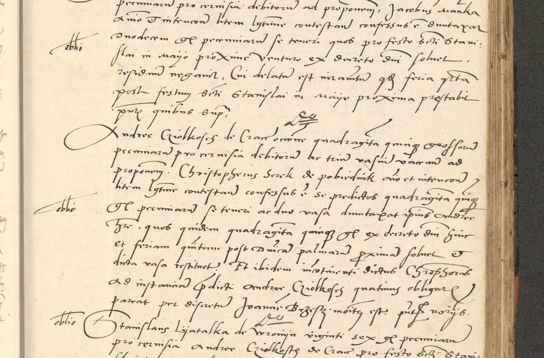 Zdjęcie nr 591 dla obiektu archiwalnego: Acta actorum causarum, sentenciarum et obligationum coram reverendo patre domino Paulo Crassowsky Varschoviensi et Omnium Sanctorum preposito, canonico vicarioque in spiritualibus ex commissione reverendissimi in Christo patris et domini domini Petri Dei gratia episcopi Cracoviensis ac officiali generali Cracoviensi ad annum Domini 1540, cuius indictio est 13, pontificatus sanctissimi in Christo patris et domini nostri domini Pauli divina providencia pape tercii anno sexto a die ac mense infrascriptis feliciter continuantur