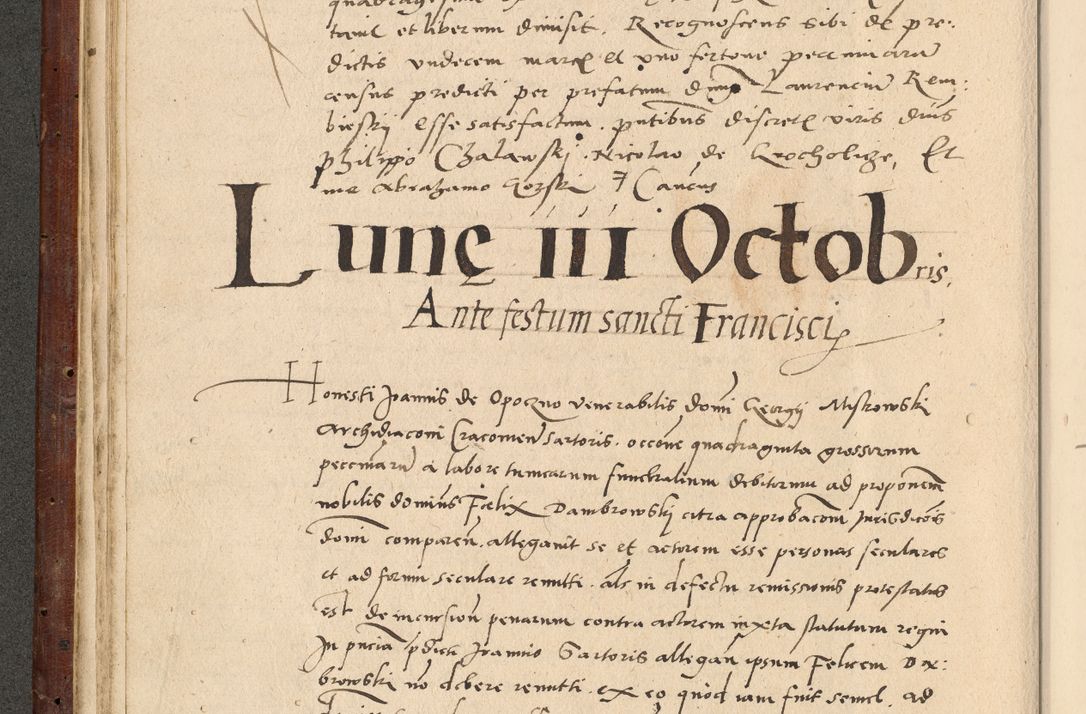 Zdjęcie nr 105 dla obiektu archiwalnego: Acta actorum causarum, sentenciarum et obligationum coram reverendo patre domino Paulo Crassowski Warscheviensi et Omnium Sanctorum preposito, canonico et officiali in spiritualibus generali Cracoviensi ad annum Domini millesimum quingentesimum quadragesimum primum, cuius indicio est quatuor decima, pontificatu (sic!) sanctissimi in Christo patris et domini nostri domini Pauli divina providencia pape tercii,, anno septimo, a die ac mense infrascriptis feliciter continuantur