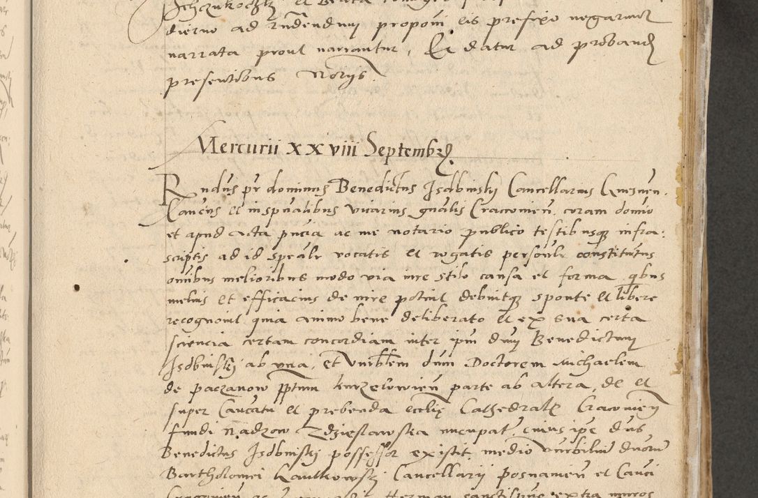 Zdjęcie nr 100 dla obiektu archiwalnego: Acta actorum causarum, sentenciarum et obligationum coram reverendo patre domino Paulo Crassowski Warscheviensi et Omnium Sanctorum preposito, canonico et officiali in spiritualibus generali Cracoviensi ad annum Domini millesimum quingentesimum quadragesimum primum, cuius indicio est quatuor decima, pontificatu (sic!) sanctissimi in Christo patris et domini nostri domini Pauli divina providencia pape tercii,, anno septimo, a die ac mense infrascriptis feliciter continuantur