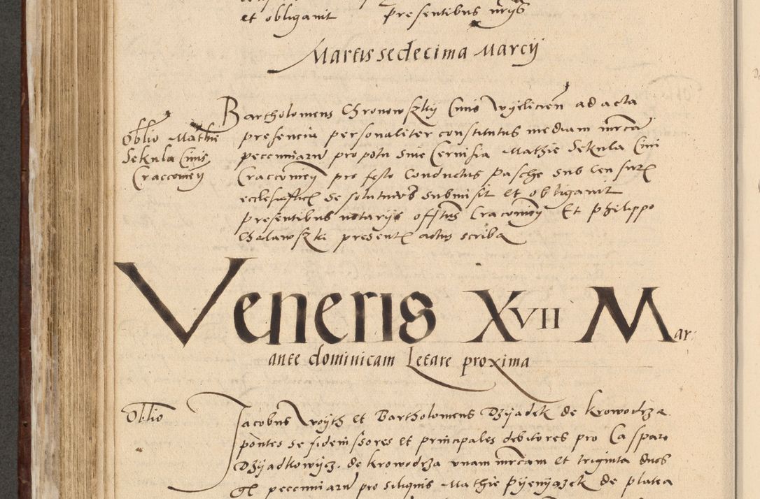 Zdjęcie nr 421 dla obiektu archiwalnego: Acta actorum causarum, sentenciarum et obligationum coram reverendo patre domino Paulo Crassowski Warscheviensi et Omnium Sanctorum preposito, canonico et officiali in spiritualibus generali Cracoviensi ad annum Domini millesimum quingentesimum quadragesimum primum, cuius indicio est quatuor decima, pontificatu (sic!) sanctissimi in Christo patris et domini nostri domini Pauli divina providencia pape tercii,, anno septimo, a die ac mense infrascriptis feliciter continuantur