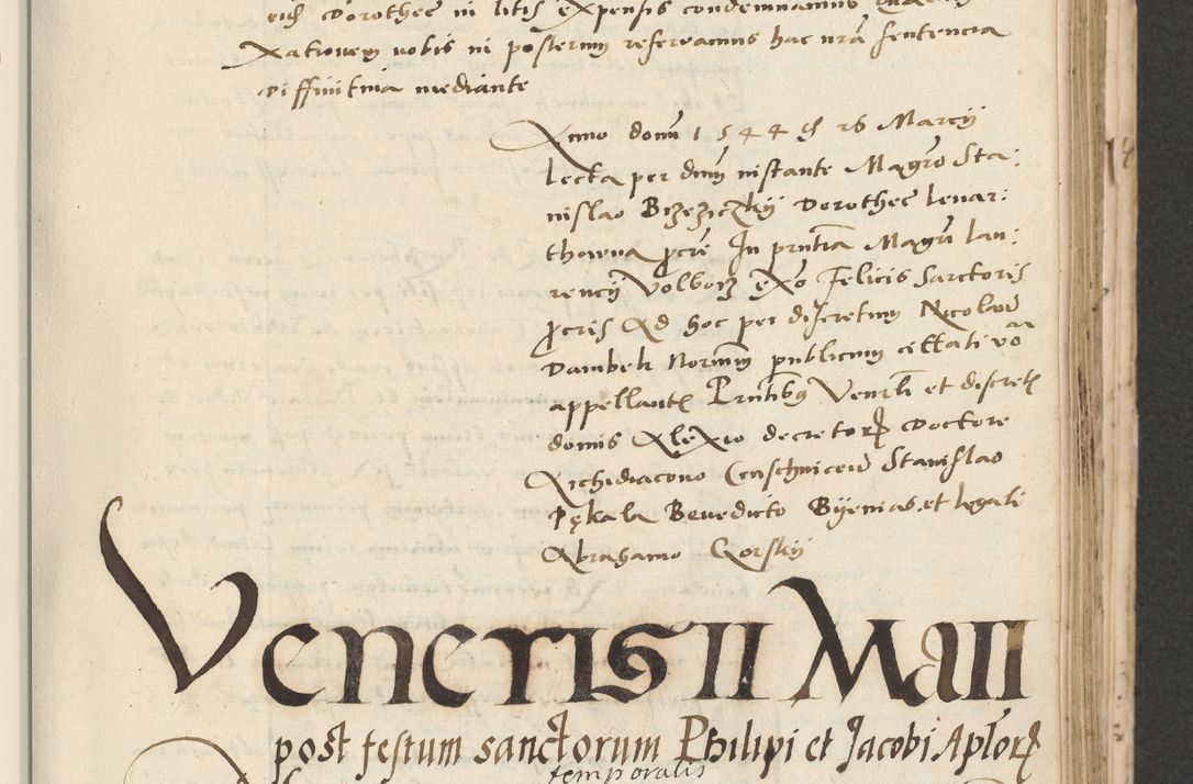 Zdjęcie nr 157 dla obiektu archiwalnego: Acta actorum causarum, sentenciarum et obligacionum coram reverendo patre domino Paulo Crassowsky Warssoviensi et Omnium Sanctorum preposito, canonico et officiali generali Cracoviensi ad annum Domini millesimum quingentesimum quadraresimum quatrum, cuius indicio est secunda pontificatus sanctissimi in Christo patris et domini nostri domini Pauli divina providencia pape tercii anno ipsius decimo, a die ac mense infrascriptis feliciter continuantur