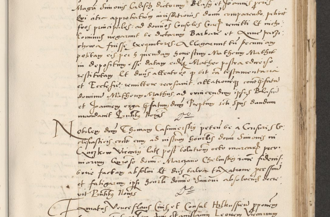 Zdjęcie nr 145 dla obiektu archiwalnego: Acta actorum causarum, sentenciarum et obligacionum coram reverendo patre domino Paulo Crassowsky Warssoviensi et Omnium Sanctorum preposito, canonico et officiali generali Cracoviensi ad annum Domini millesimum quingentesimum quadraresimum quatrum, cuius indicio est secunda pontificatus sanctissimi in Christo patris et domini nostri domini Pauli divina providencia pape tercii anno ipsius decimo, a die ac mense infrascriptis feliciter continuantur