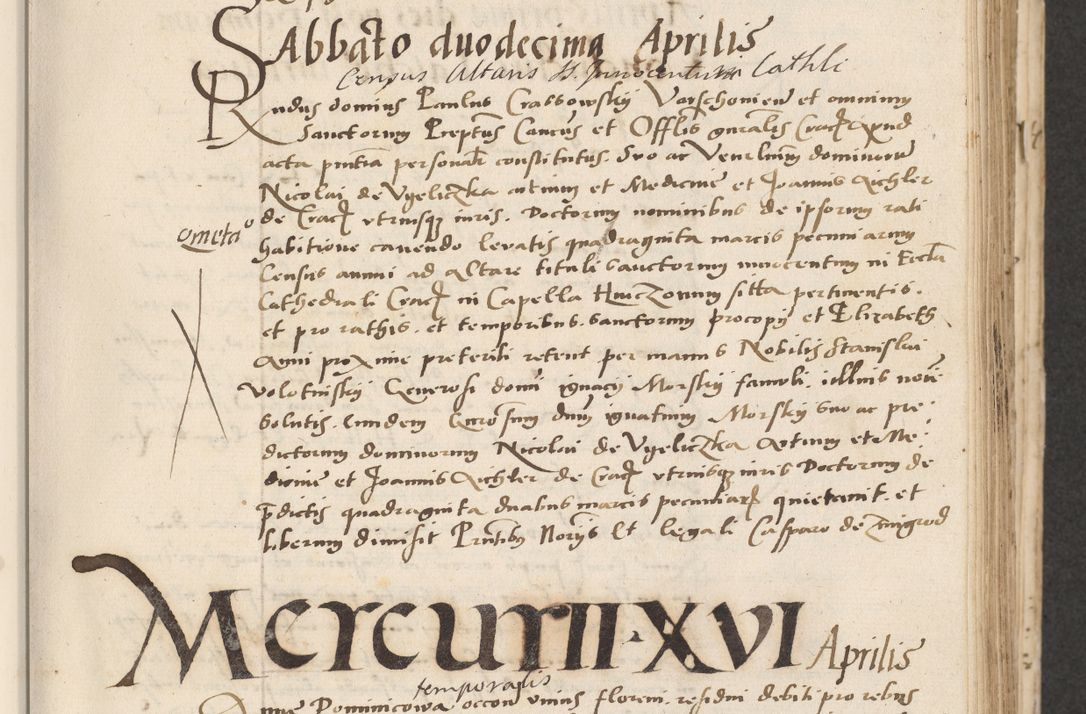 Zdjęcie nr 127 dla obiektu archiwalnego: Acta actorum causarum, sentenciarum et obligacionum coram reverendo patre domino Paulo Crassowsky Warssoviensi et Omnium Sanctorum preposito, canonico et officiali generali Cracoviensi ad annum Domini millesimum quingentesimum quadraresimum quatrum, cuius indicio est secunda pontificatus sanctissimi in Christo patris et domini nostri domini Pauli divina providencia pape tercii anno ipsius decimo, a die ac mense infrascriptis feliciter continuantur