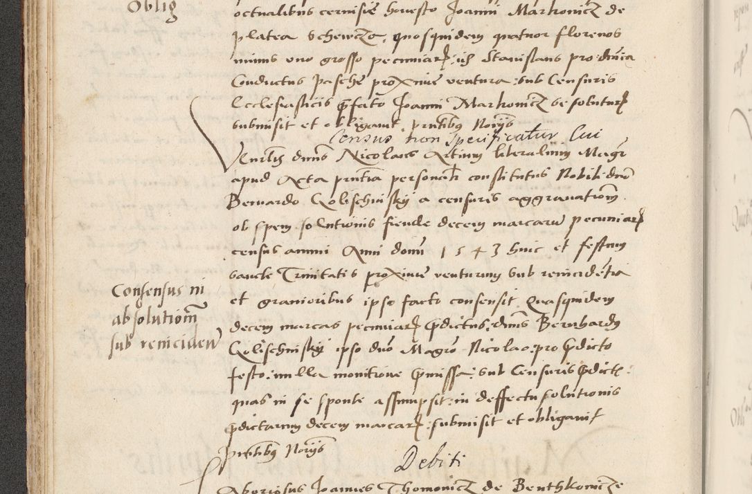 Zdjęcie nr 100 dla obiektu archiwalnego: Acta actorum causarum, sentenciarum et obligacionum coram reverendo patre domino Paulo Crassowsky Warssoviensi et Omnium Sanctorum preposito, canonico et officiali generali Cracoviensi ad annum Domini millesimum quingentesimum quadraresimum quatrum, cuius indicio est secunda pontificatus sanctissimi in Christo patris et domini nostri domini Pauli divina providencia pape tercii anno ipsius decimo, a die ac mense infrascriptis feliciter continuantur