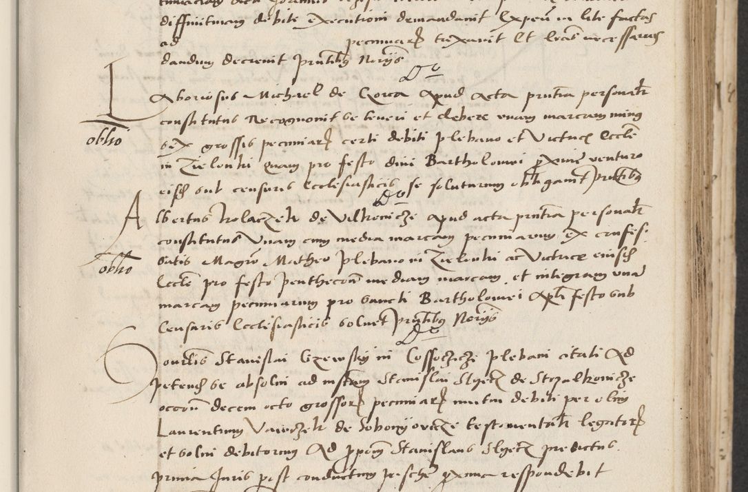 Zdjęcie nr 95 dla obiektu archiwalnego: Acta actorum causarum, sentenciarum et obligacionum coram reverendo patre domino Paulo Crassowsky Warssoviensi et Omnium Sanctorum preposito, canonico et officiali generali Cracoviensi ad annum Domini millesimum quingentesimum quadraresimum quatrum, cuius indicio est secunda pontificatus sanctissimi in Christo patris et domini nostri domini Pauli divina providencia pape tercii anno ipsius decimo, a die ac mense infrascriptis feliciter continuantur