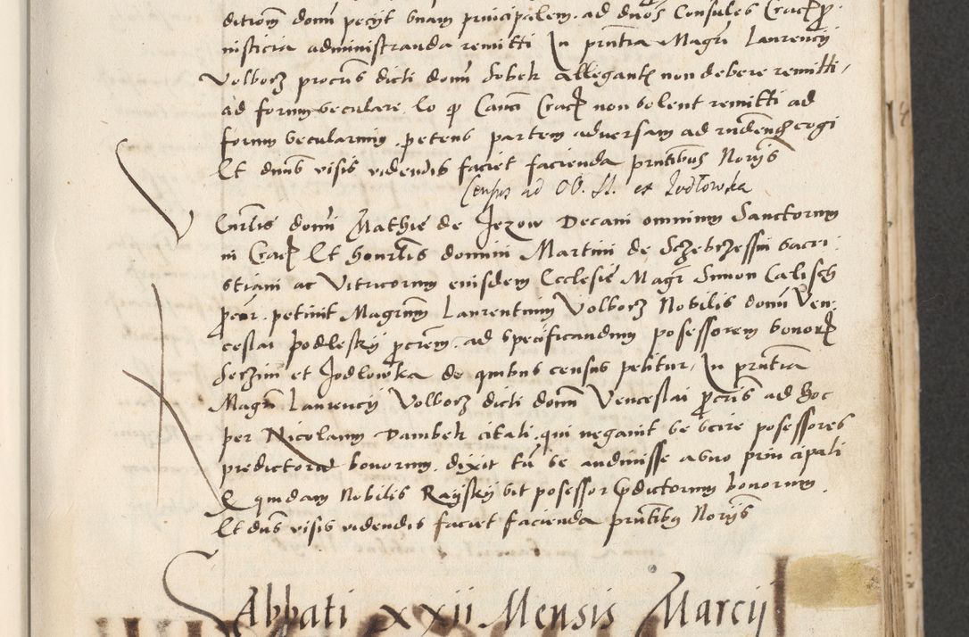 Zdjęcie nr 61 dla obiektu archiwalnego: Acta actorum causarum, sentenciarum et obligacionum coram reverendo patre domino Paulo Crassowsky Warssoviensi et Omnium Sanctorum preposito, canonico et officiali generali Cracoviensi ad annum Domini millesimum quingentesimum quadraresimum quatrum, cuius indicio est secunda pontificatus sanctissimi in Christo patris et domini nostri domini Pauli divina providencia pape tercii anno ipsius decimo, a die ac mense infrascriptis feliciter continuantur
