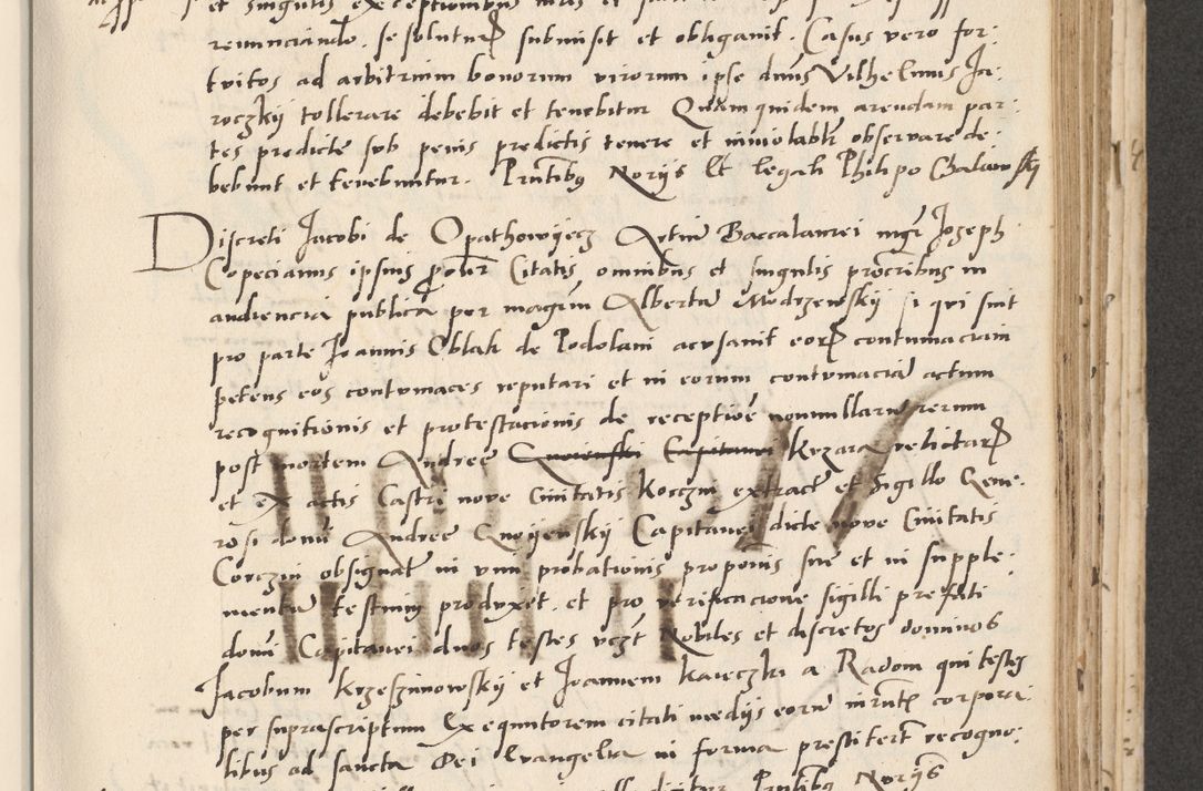 Zdjęcie nr 297 dla obiektu archiwalnego: Acta actorum causarum, sentenciarum et obligacionum coram reverendo patre domino Paulo Crassowsky Warssoviensi et Omnium Sanctorum preposito, canonico et officiali generali Cracoviensi ad annum Domini millesimum quingentesimum quadraresimum quatrum, cuius indicio est secunda pontificatus sanctissimi in Christo patris et domini nostri domini Pauli divina providencia pape tercii anno ipsius decimo, a die ac mense infrascriptis feliciter continuantur