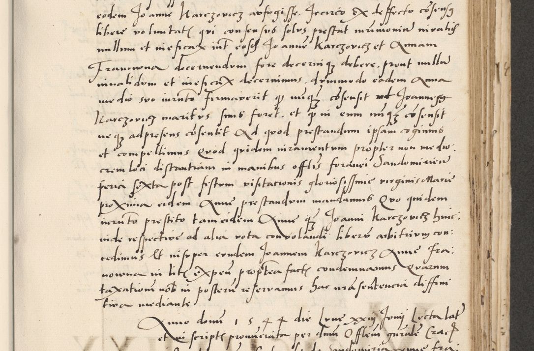 Zdjęcie nr 279 dla obiektu archiwalnego: Acta actorum causarum, sentenciarum et obligacionum coram reverendo patre domino Paulo Crassowsky Warssoviensi et Omnium Sanctorum preposito, canonico et officiali generali Cracoviensi ad annum Domini millesimum quingentesimum quadraresimum quatrum, cuius indicio est secunda pontificatus sanctissimi in Christo patris et domini nostri domini Pauli divina providencia pape tercii anno ipsius decimo, a die ac mense infrascriptis feliciter continuantur