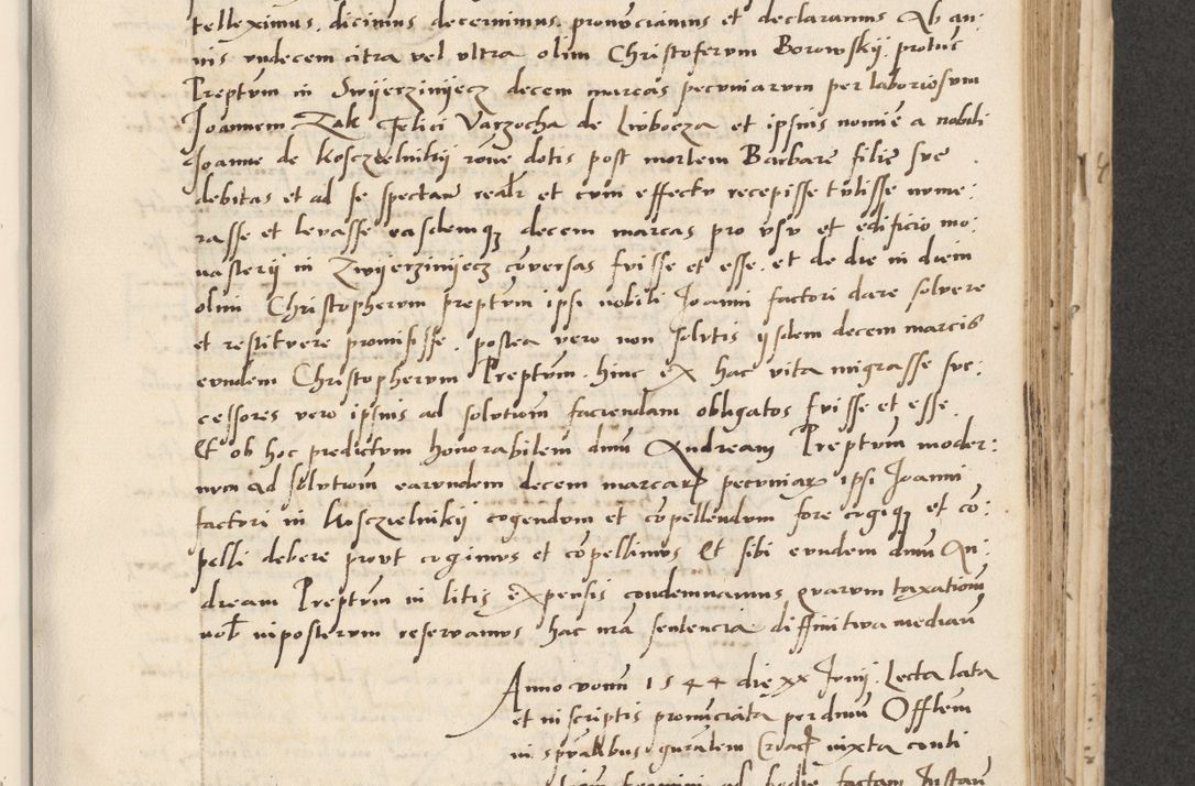 Zdjęcie nr 271 dla obiektu archiwalnego: Acta actorum causarum, sentenciarum et obligacionum coram reverendo patre domino Paulo Crassowsky Warssoviensi et Omnium Sanctorum preposito, canonico et officiali generali Cracoviensi ad annum Domini millesimum quingentesimum quadraresimum quatrum, cuius indicio est secunda pontificatus sanctissimi in Christo patris et domini nostri domini Pauli divina providencia pape tercii anno ipsius decimo, a die ac mense infrascriptis feliciter continuantur