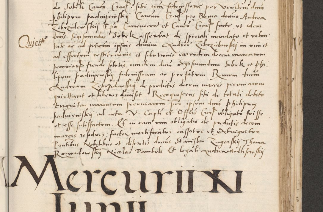 Zdjęcie nr 247 dla obiektu archiwalnego: Acta actorum causarum, sentenciarum et obligacionum coram reverendo patre domino Paulo Crassowsky Warssoviensi et Omnium Sanctorum preposito, canonico et officiali generali Cracoviensi ad annum Domini millesimum quingentesimum quadraresimum quatrum, cuius indicio est secunda pontificatus sanctissimi in Christo patris et domini nostri domini Pauli divina providencia pape tercii anno ipsius decimo, a die ac mense infrascriptis feliciter continuantur