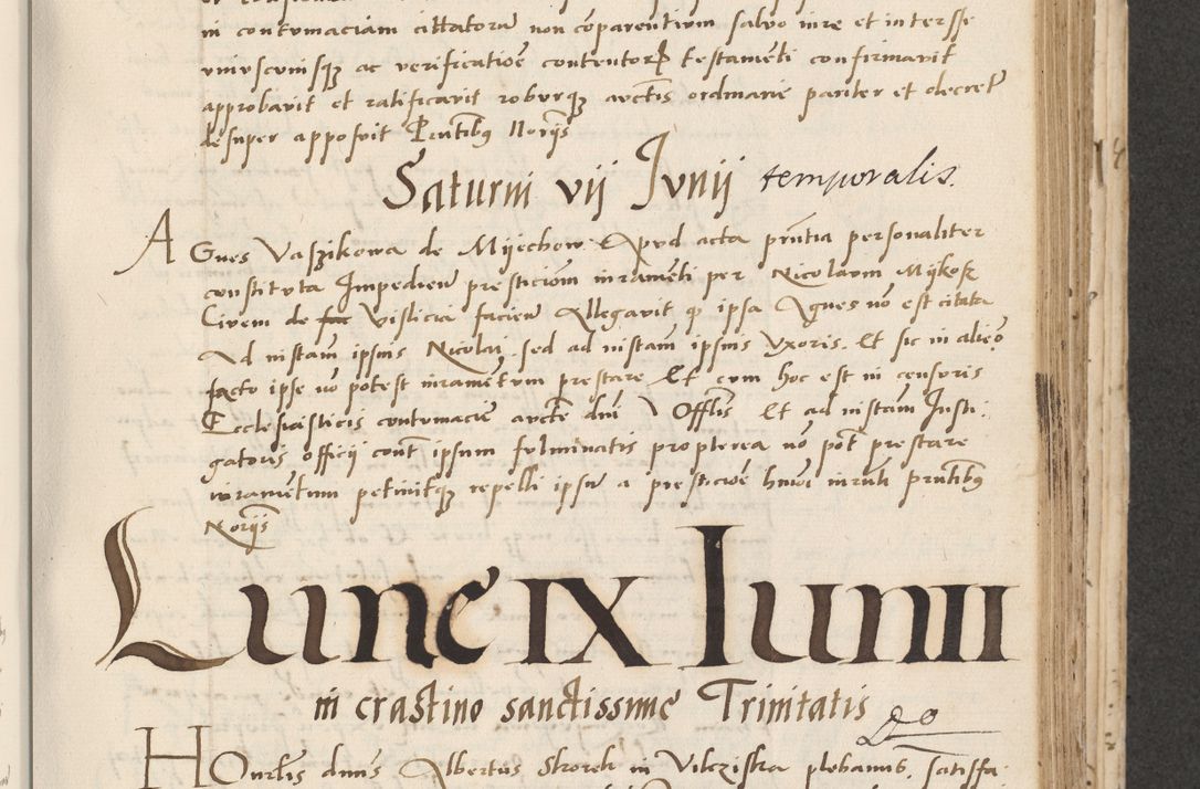 Zdjęcie nr 239 dla obiektu archiwalnego: Acta actorum causarum, sentenciarum et obligacionum coram reverendo patre domino Paulo Crassowsky Warssoviensi et Omnium Sanctorum preposito, canonico et officiali generali Cracoviensi ad annum Domini millesimum quingentesimum quadraresimum quatrum, cuius indicio est secunda pontificatus sanctissimi in Christo patris et domini nostri domini Pauli divina providencia pape tercii anno ipsius decimo, a die ac mense infrascriptis feliciter continuantur