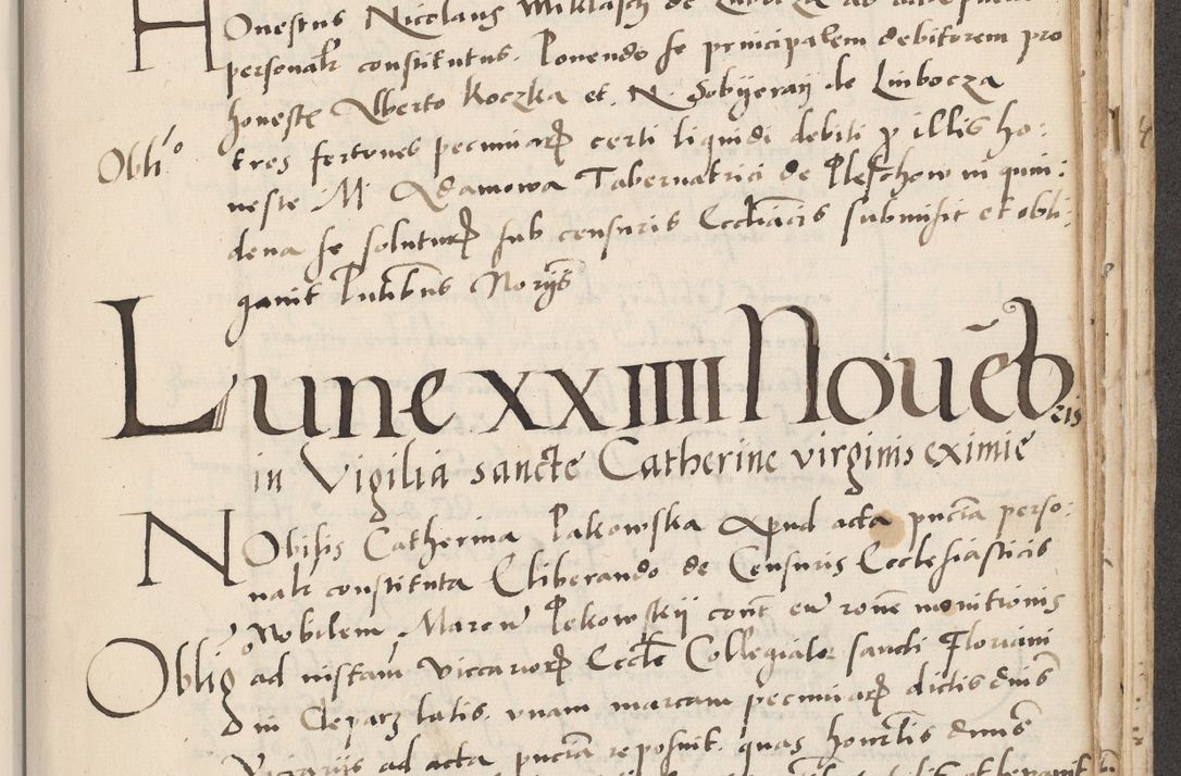 Zdjęcie nr 591 dla obiektu archiwalnego: Acta actorum causarum, sentenciarum et obligacionum coram reverendo patre domino Paulo Crassowsky Warssoviensi et Omnium Sanctorum preposito, canonico et officiali generali Cracoviensi ad annum Domini millesimum quingentesimum quadraresimum quatrum, cuius indicio est secunda pontificatus sanctissimi in Christo patris et domini nostri domini Pauli divina providencia pape tercii anno ipsius decimo, a die ac mense infrascriptis feliciter continuantur