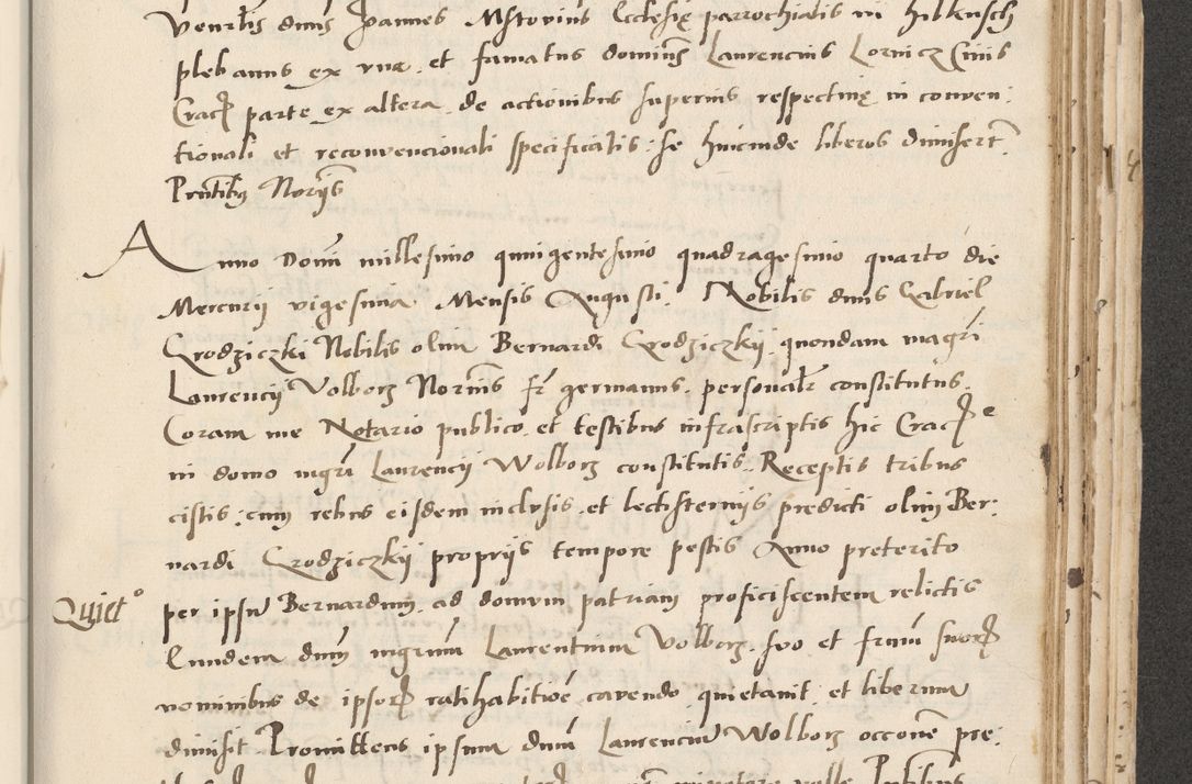 Zdjęcie nr 479 dla obiektu archiwalnego: Acta actorum causarum, sentenciarum et obligacionum coram reverendo patre domino Paulo Crassowsky Warssoviensi et Omnium Sanctorum preposito, canonico et officiali generali Cracoviensi ad annum Domini millesimum quingentesimum quadraresimum quatrum, cuius indicio est secunda pontificatus sanctissimi in Christo patris et domini nostri domini Pauli divina providencia pape tercii anno ipsius decimo, a die ac mense infrascriptis feliciter continuantur
