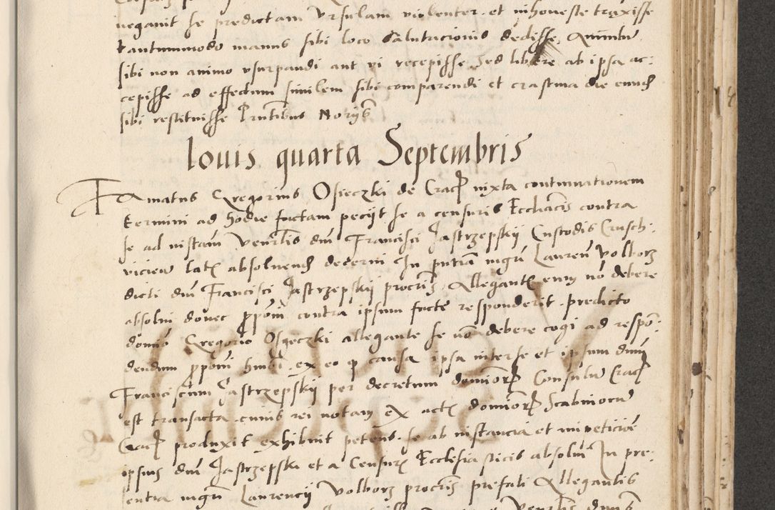 Zdjęcie nr 415 dla obiektu archiwalnego: Acta actorum causarum, sentenciarum et obligacionum coram reverendo patre domino Paulo Crassowsky Warssoviensi et Omnium Sanctorum preposito, canonico et officiali generali Cracoviensi ad annum Domini millesimum quingentesimum quadraresimum quatrum, cuius indicio est secunda pontificatus sanctissimi in Christo patris et domini nostri domini Pauli divina providencia pape tercii anno ipsius decimo, a die ac mense infrascriptis feliciter continuantur